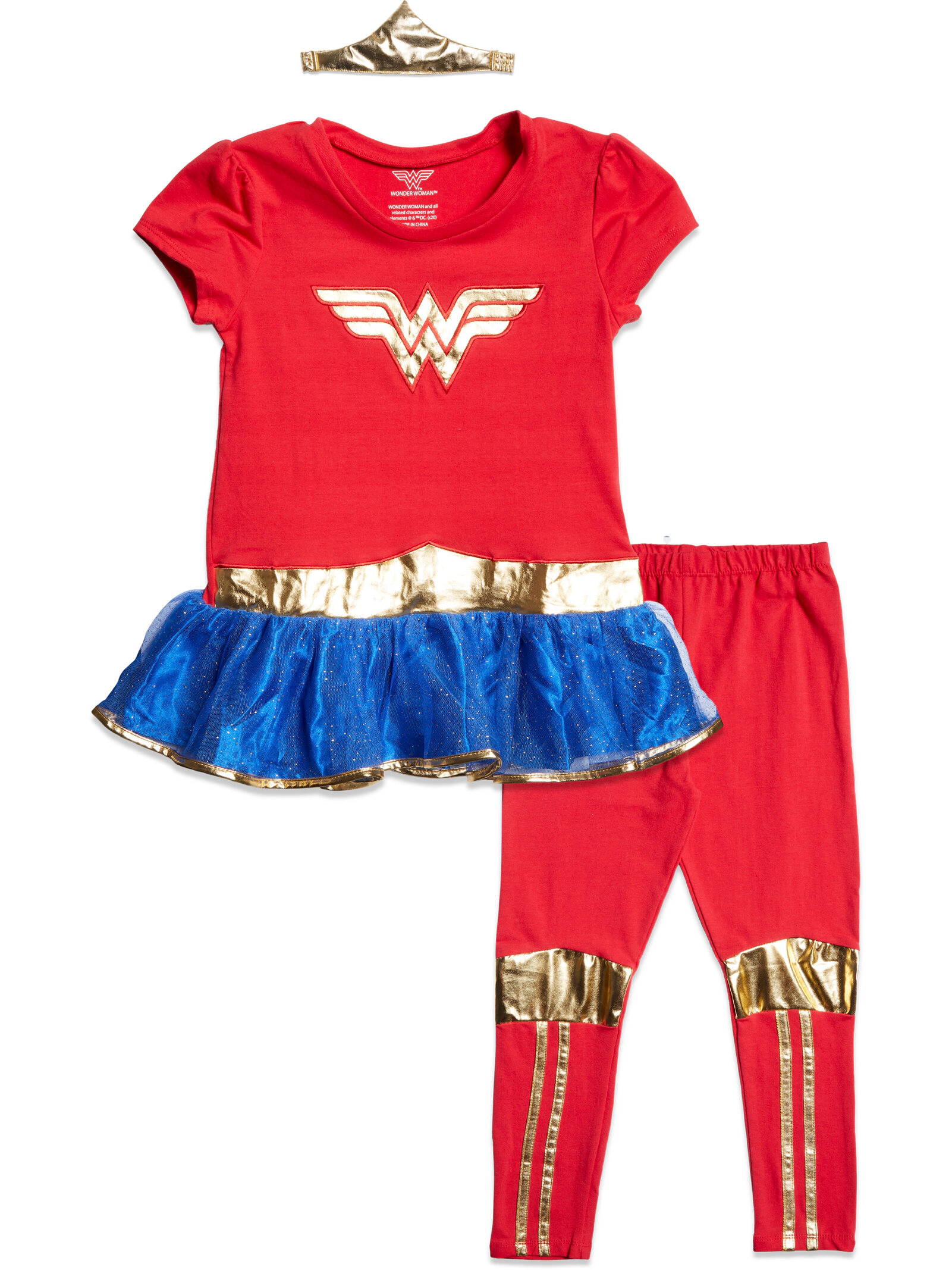 DC Comics Justice League Wonder Woman Girls' Cosplay Tutu Top and Leggings Set
