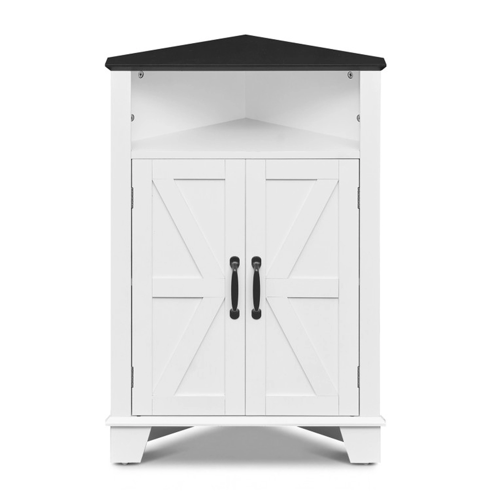 SUGIFT 4-Tier 33-in Freestanding Corner Storage Cabinet with Doors and Open Shelf for Bathroom Kitchen