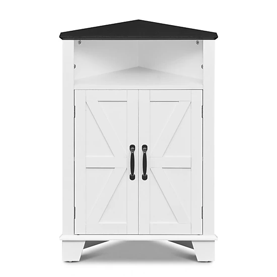 SUGIFT 4-Tier 33-in Freestanding Corner Storage Cabinet with Doors and Open Shelf for Bathroom Kitchen