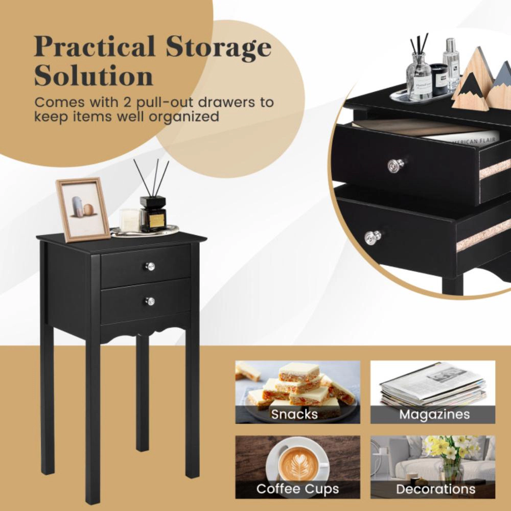 Hivvago Side Table End Accent Table With 2 Drawers