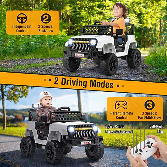 Costway 12V Kids Ride on Truck Car w/ Parental Remote 3 Speeds LED Lights & Music Player