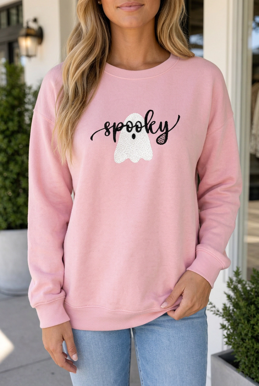 Threaded Pear Women's Lea Ghost Halloween Graphic Sweatshirt