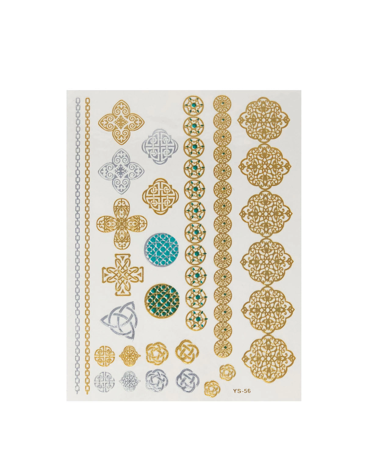 Wrapables Celebrity Inspired Temporary Tattoos in Metallic Gold Silver and Black (6 Sheets), Large
