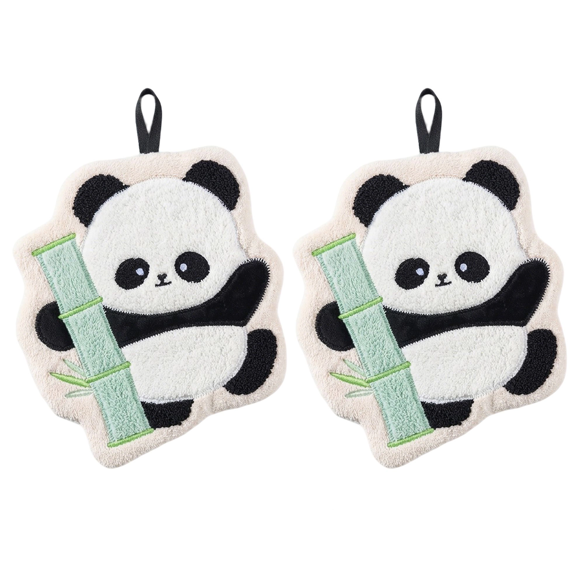 Alilang Unisex 2 Pack Coral Fleece Hand Towels Cute Panda Design Soft Absorbent Kitchen Bathroom Quick Dry Decorative To