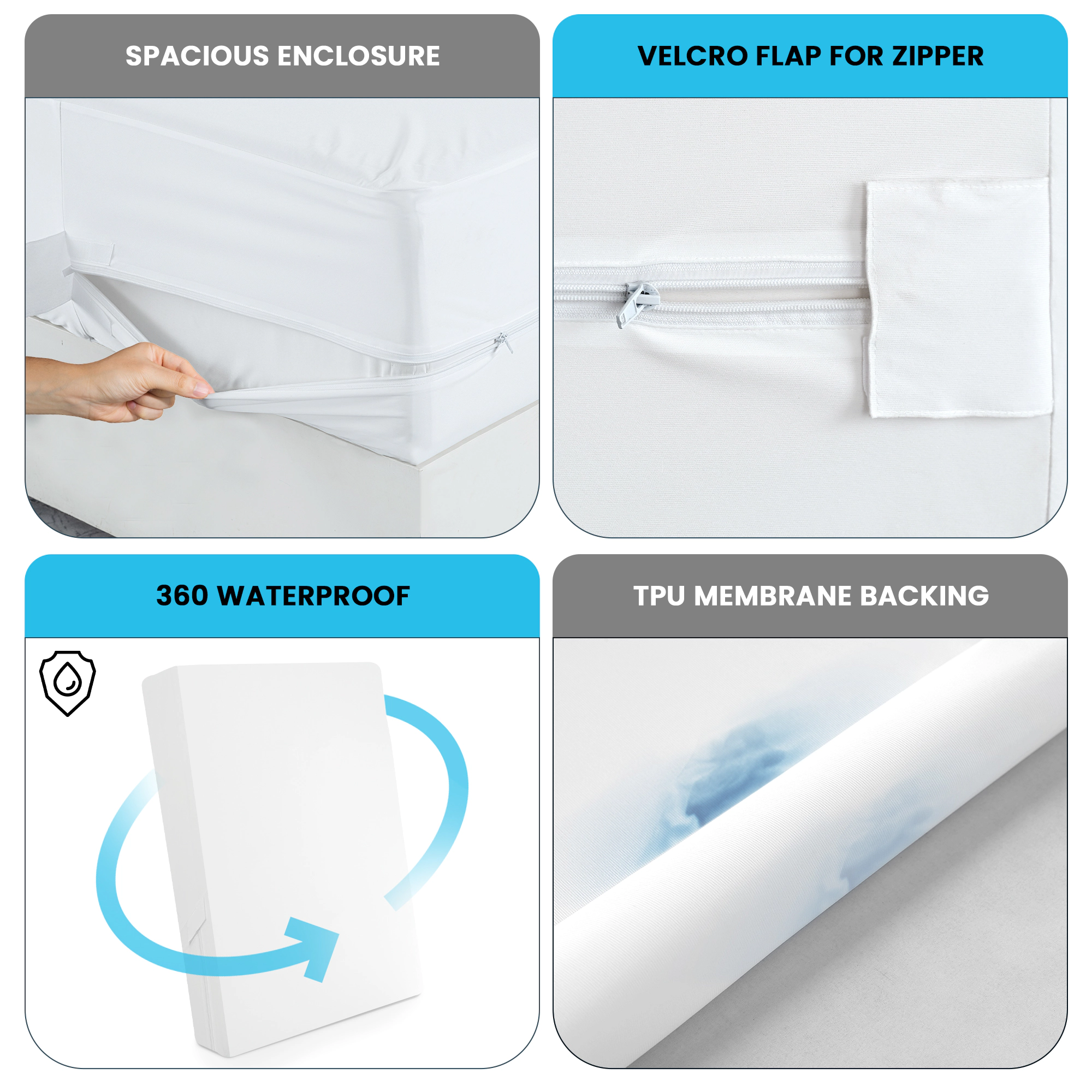 Lux Decor Collection Waterproof Mattress Encasement, Zippered 6-Sided Bed Bug Protector, Breathable Noiseless 14" Deep Mattress Cover