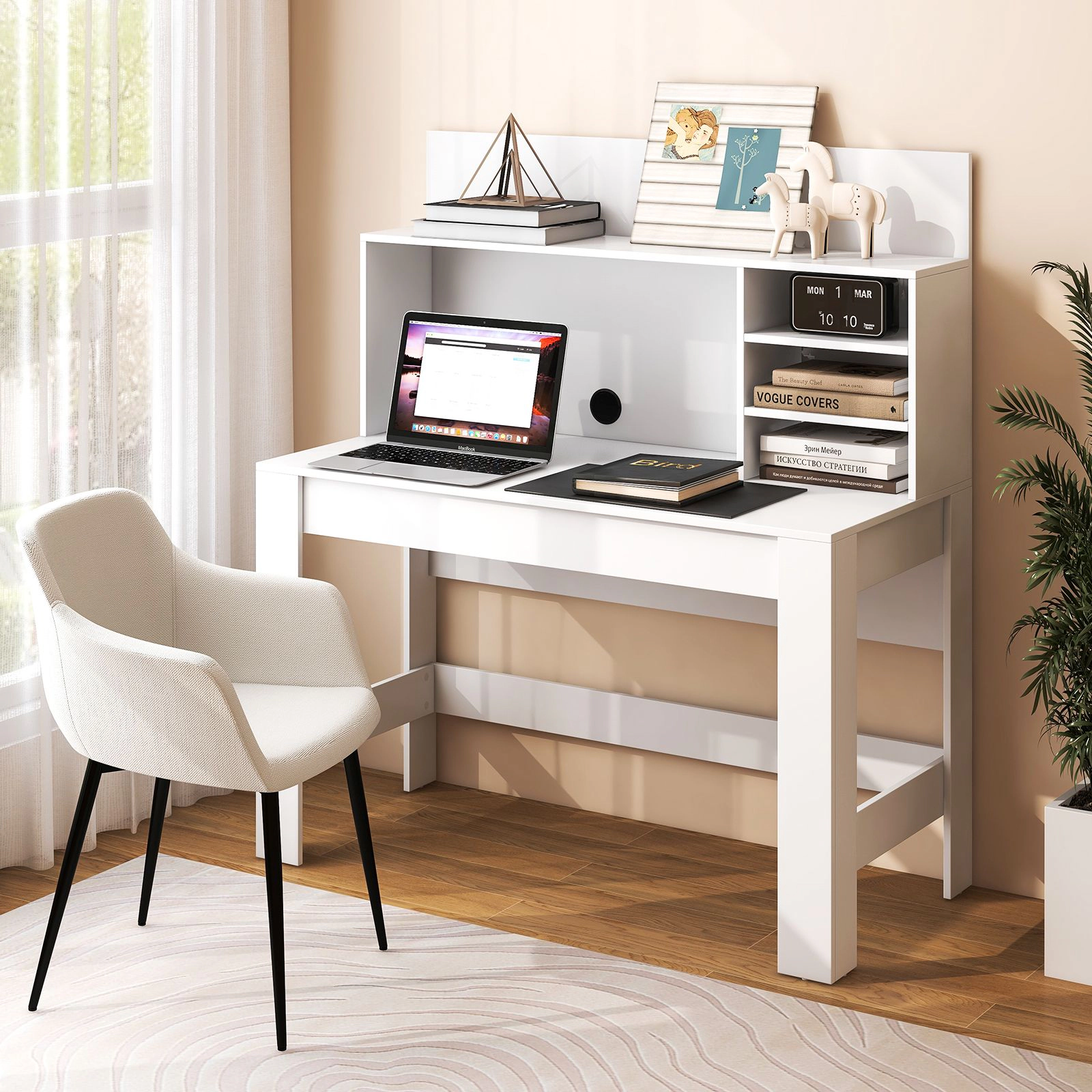 SlickBlue 48 Inch Computer Desk with Bookshelf and Cable Management