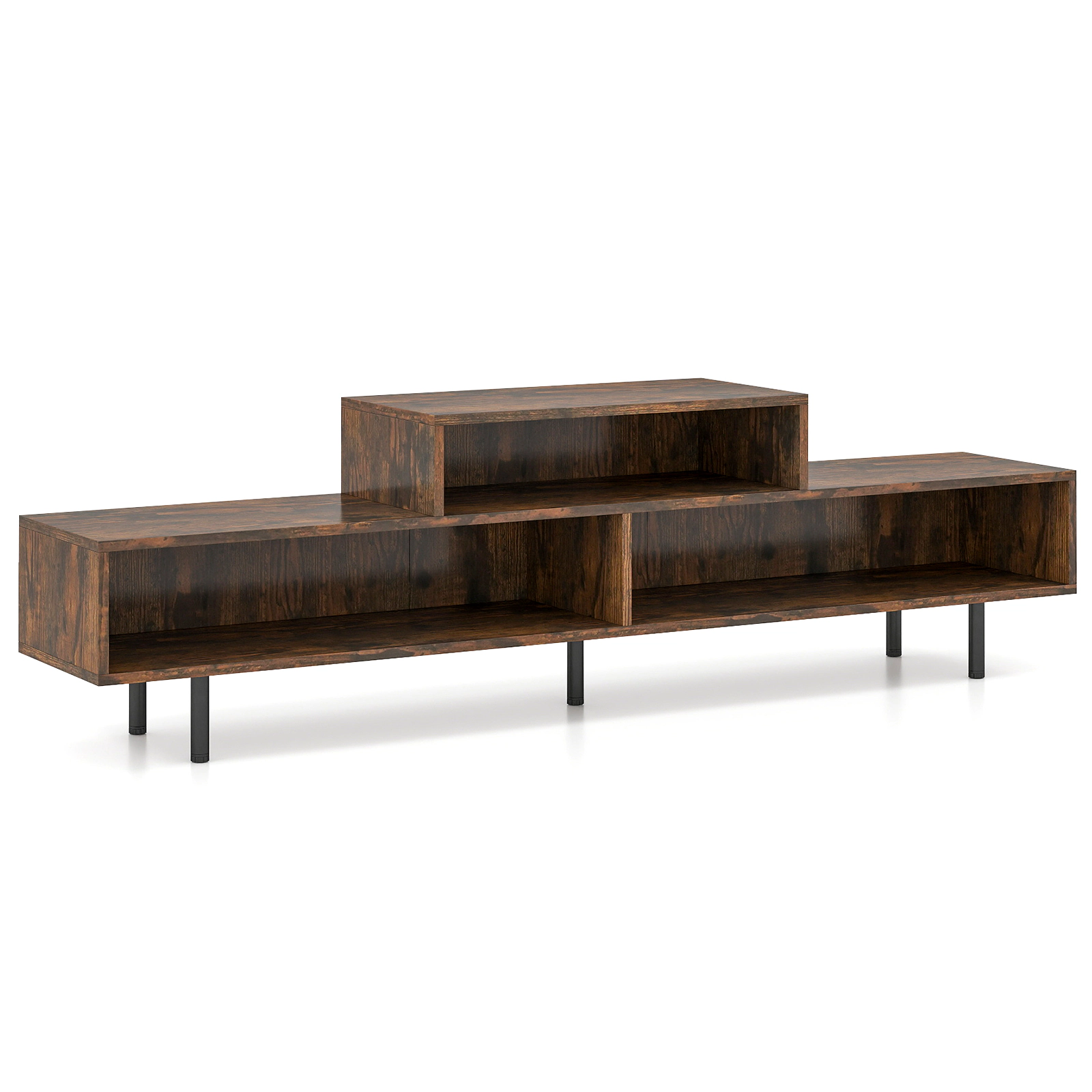 SUGIFT 63-In Rustic Brown TV Stand for TVs Up to 70 Inches, 3 Open Cubbies