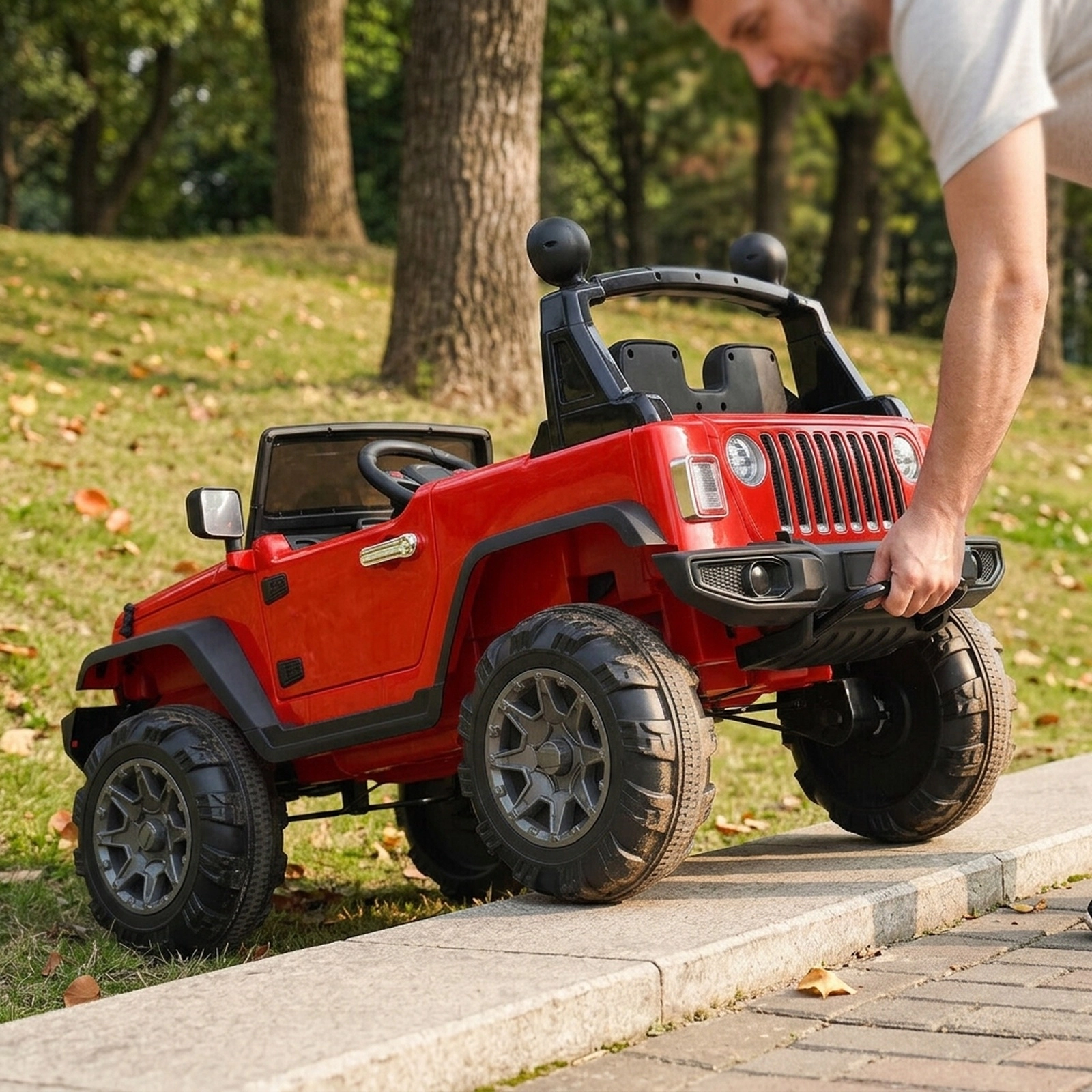 12V Kids Ride On Truck Electric Car 2.4G Parent Remote Magnetic Doors Trunk Storage LED Lights Ages 3-7 Red
