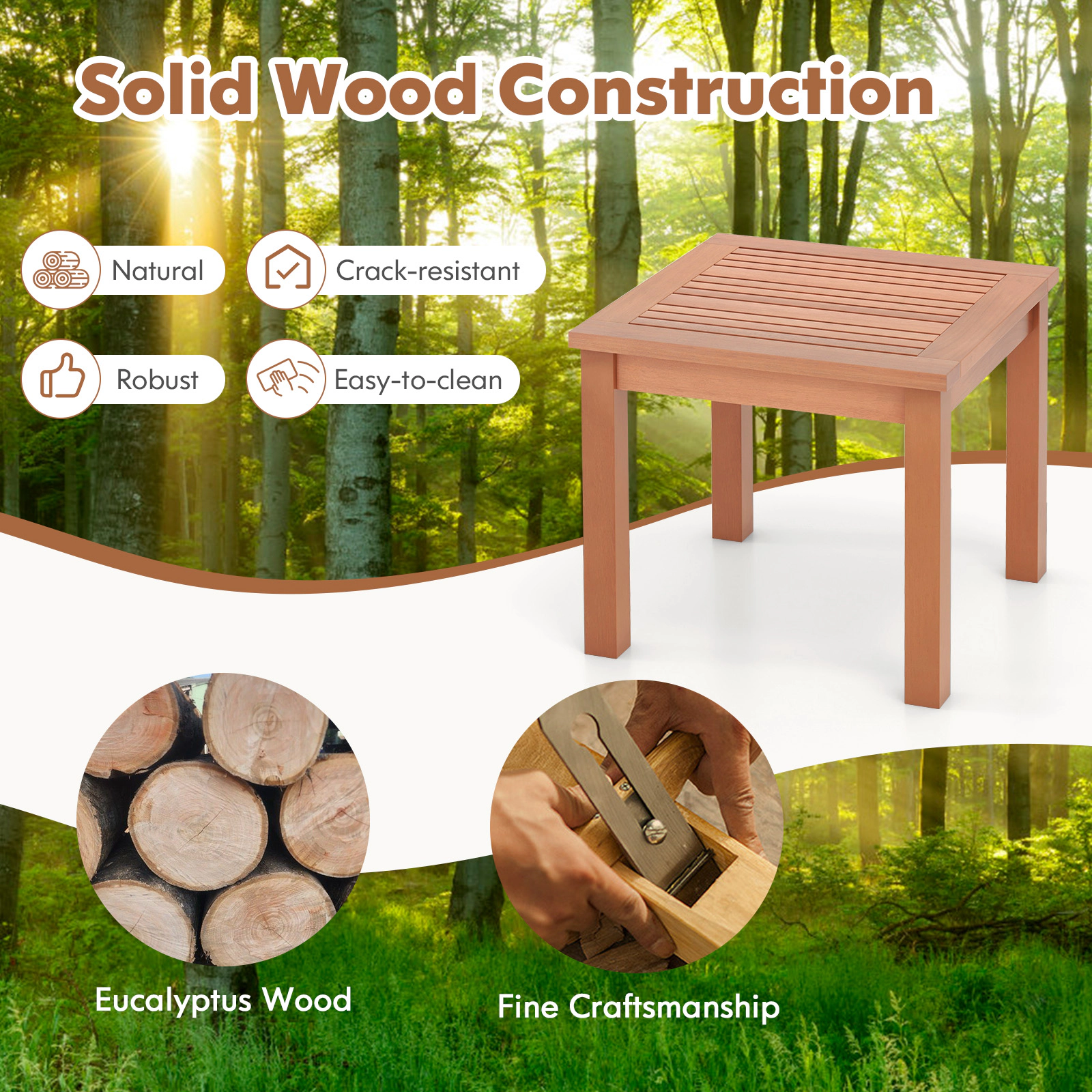 SUGIFT 18-in Square 165-lb Capacity Eucalyptus Wood Outdoor Adirondack Side Table with Slatted Top