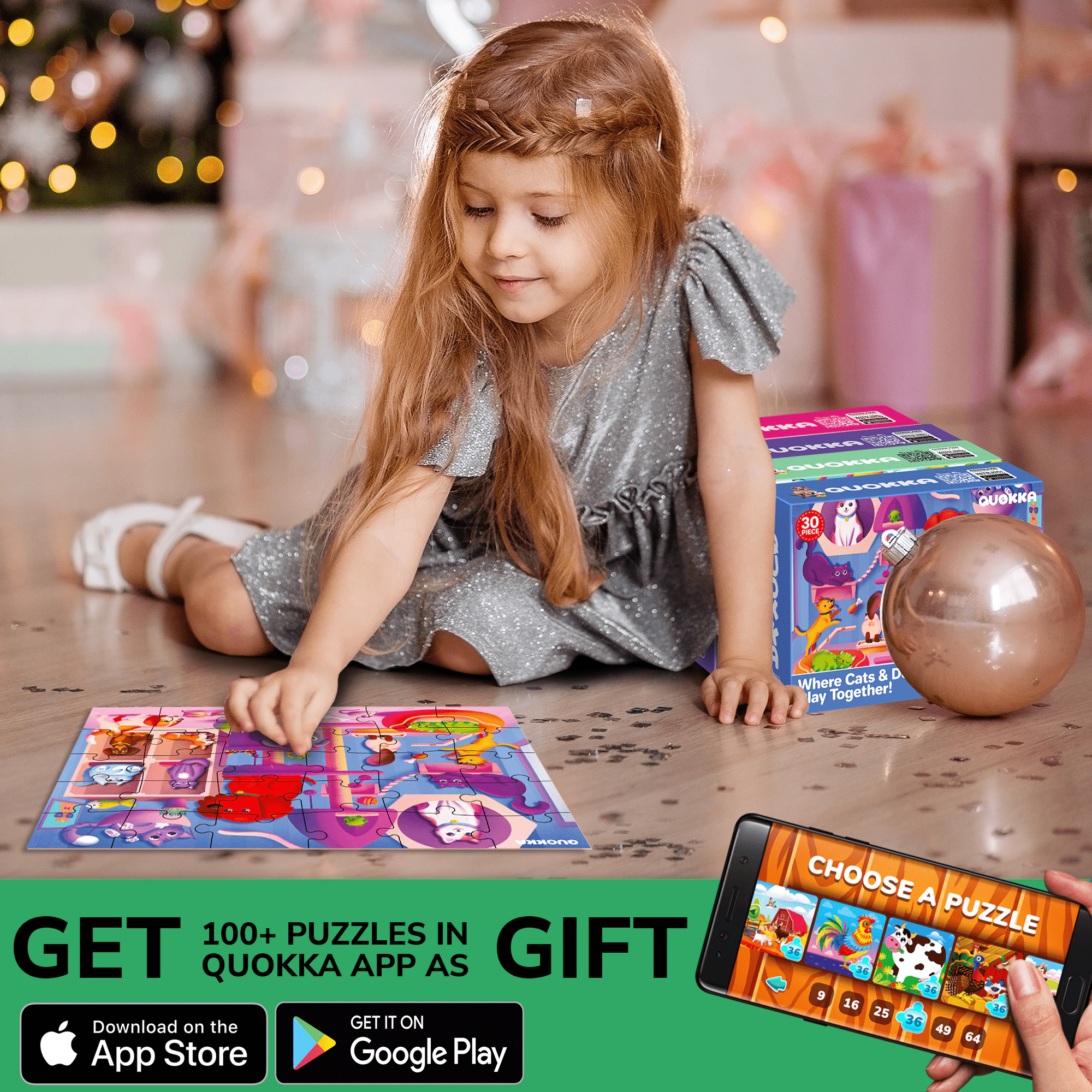 QUOKKA Glow-in-the-Dark Jigsaw Puzzles, 30 Piece Educational Puzzles for Kids Ages 2-6, Fairy Tale & Animals