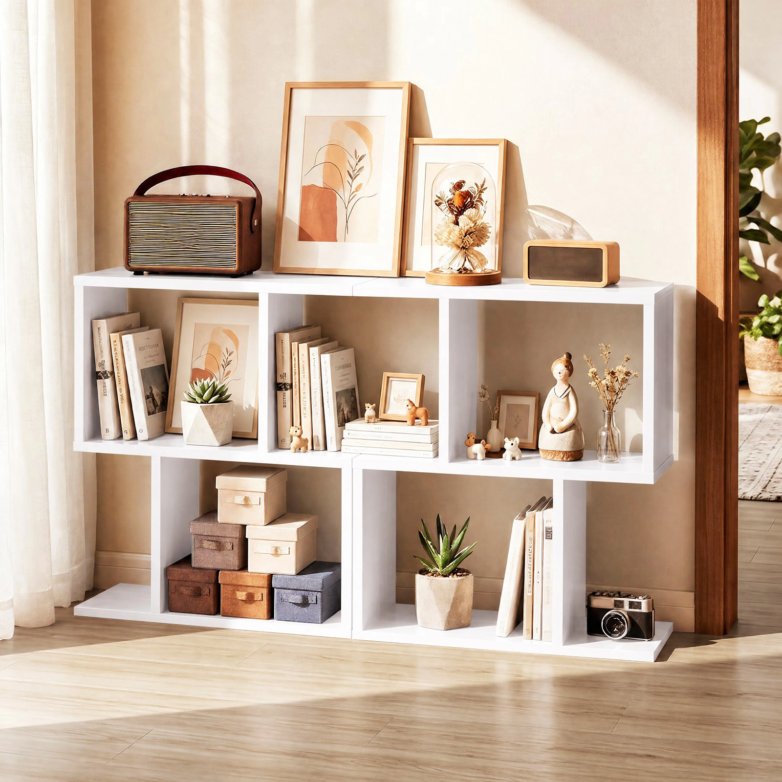 Costway 2 PCS 3-Tier S-Shape Bookshelf Freestanding Display Rack Storage Shelf White