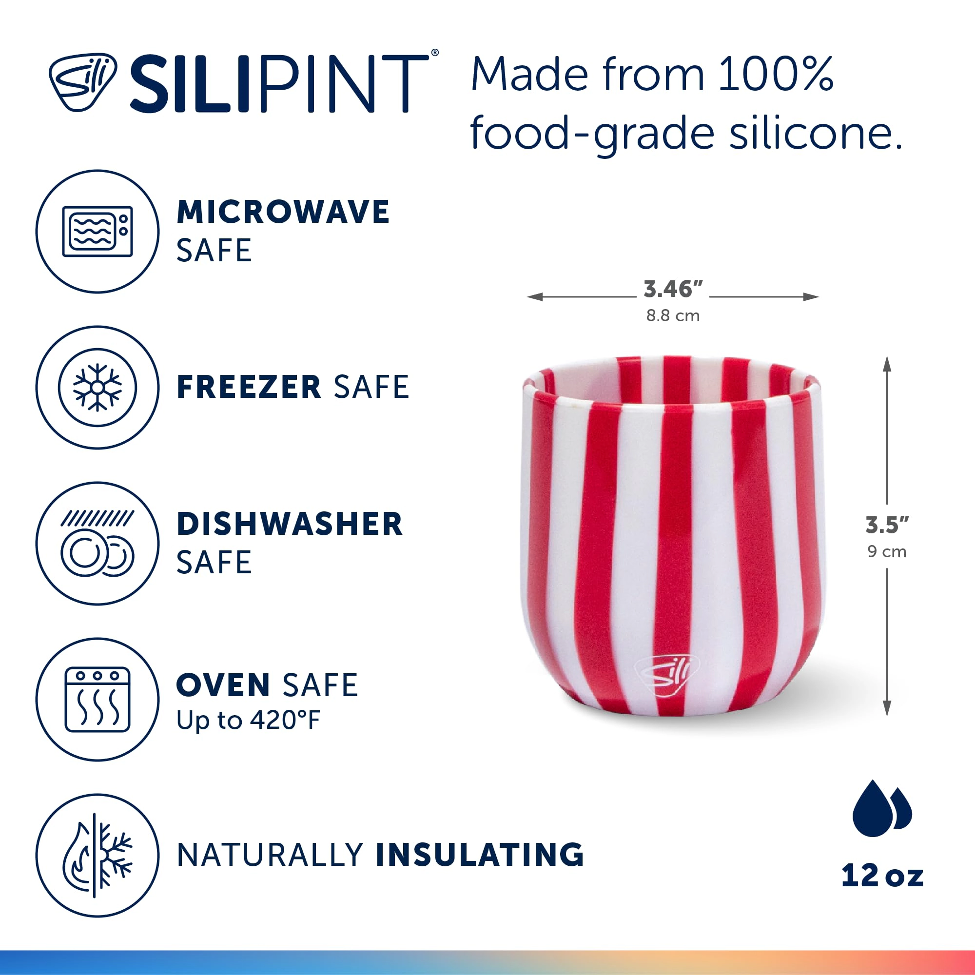 Silipint Silicone 12 oz Candy Cane Collection Wine Tumbler