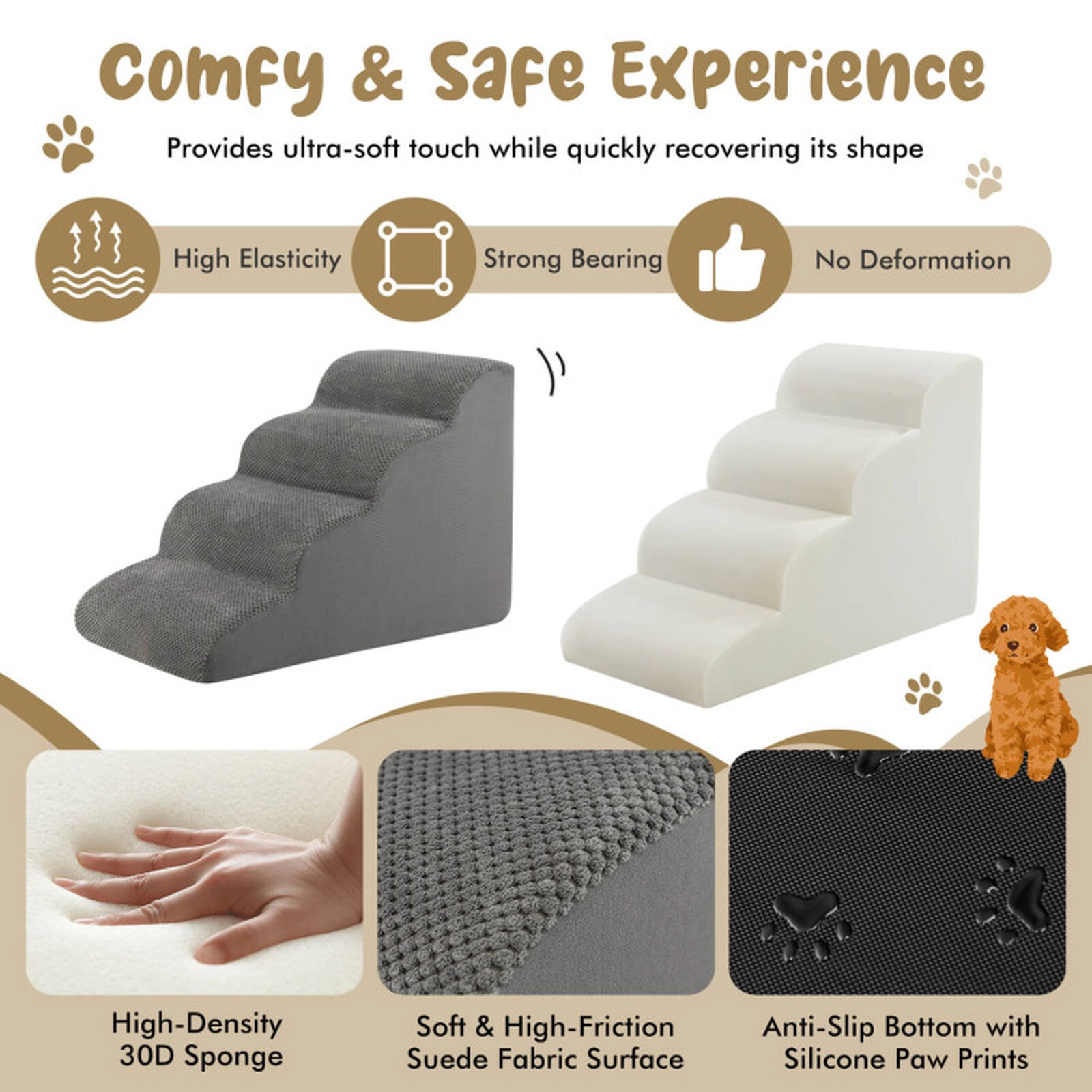 SUGIFT 28.5 x 20-in 132-lb Capacity Gray 4-Tier Foam Non-Slip Dog Steps Pet Stairs with Washable Zippered Cover