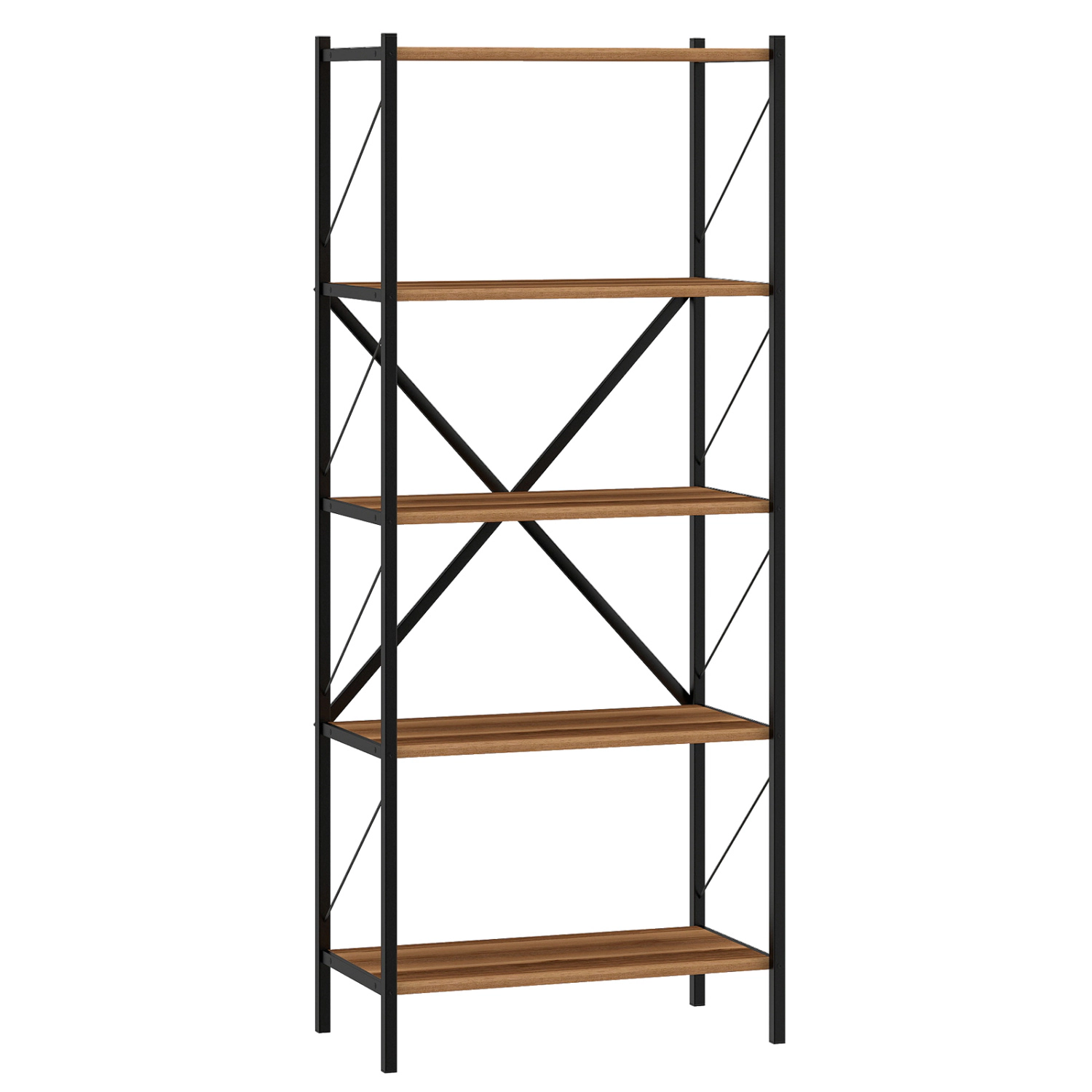 Hivvago 5-Tier Tall Bookshelf Industrial Bookcase with Heavy-Duty Metal Frame Modern Storage