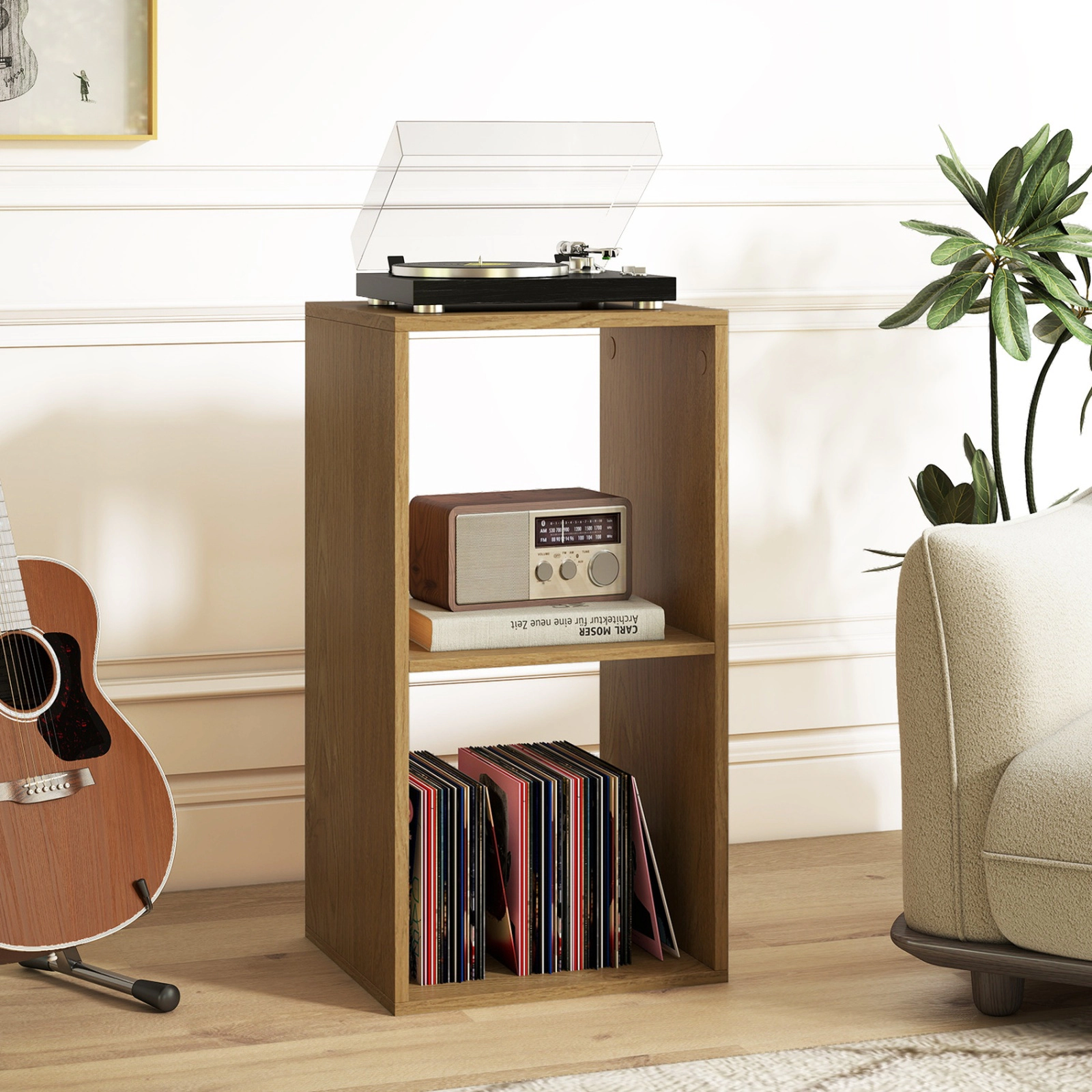 SUGIFT 2-Cube Bookshelf with Back Guardrail 27.5-in Tall 110-lb Capacity Natural