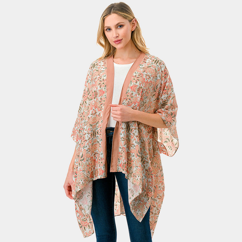 TRUEDAMES Women Floral Damask Print Kimono Poncho