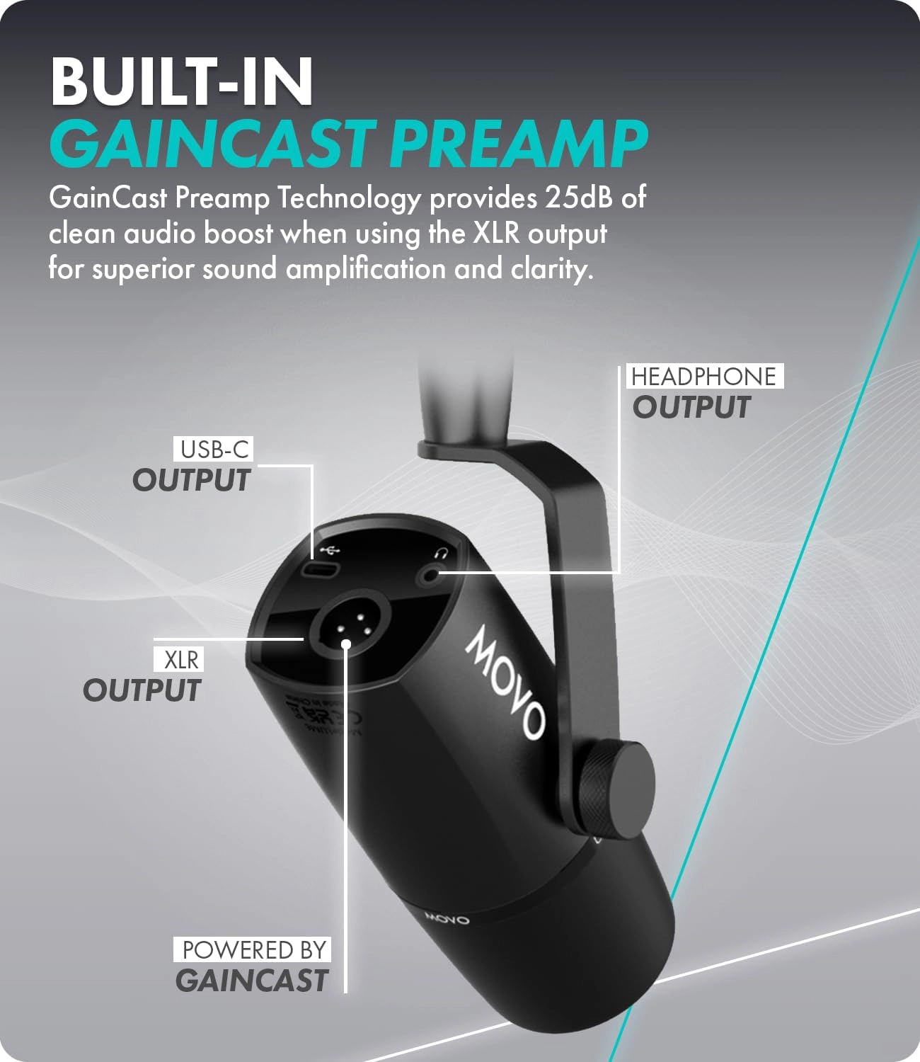 Movo UM6 Dynamic Podcast Microphone with Built-in GainCast Preamp - XLR and USB C Outputs