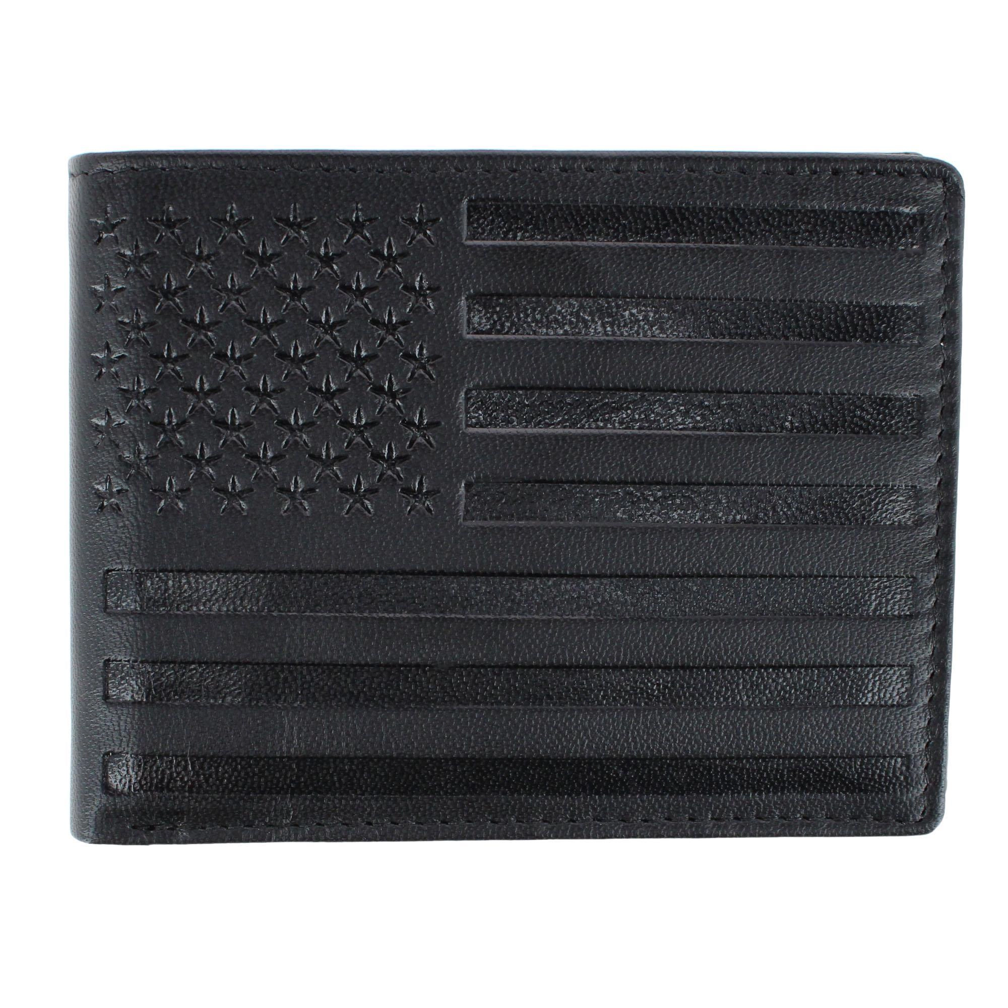 CTM Men's Leather American Flag Embossed Bifold Wallet