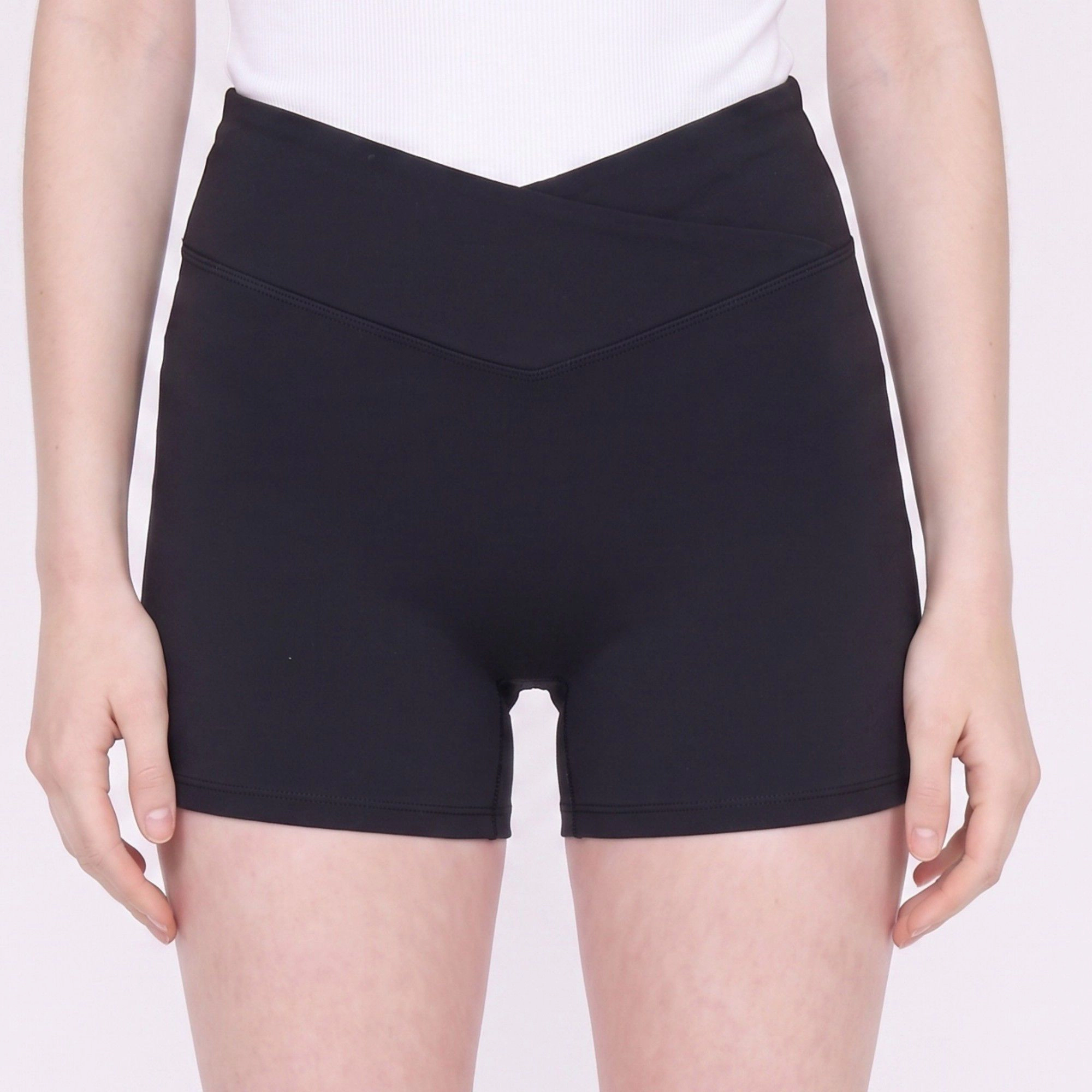 Anna-Kaci Women's High Waist Biker Shorts with Crossover Waistband Fitted Stretch Design