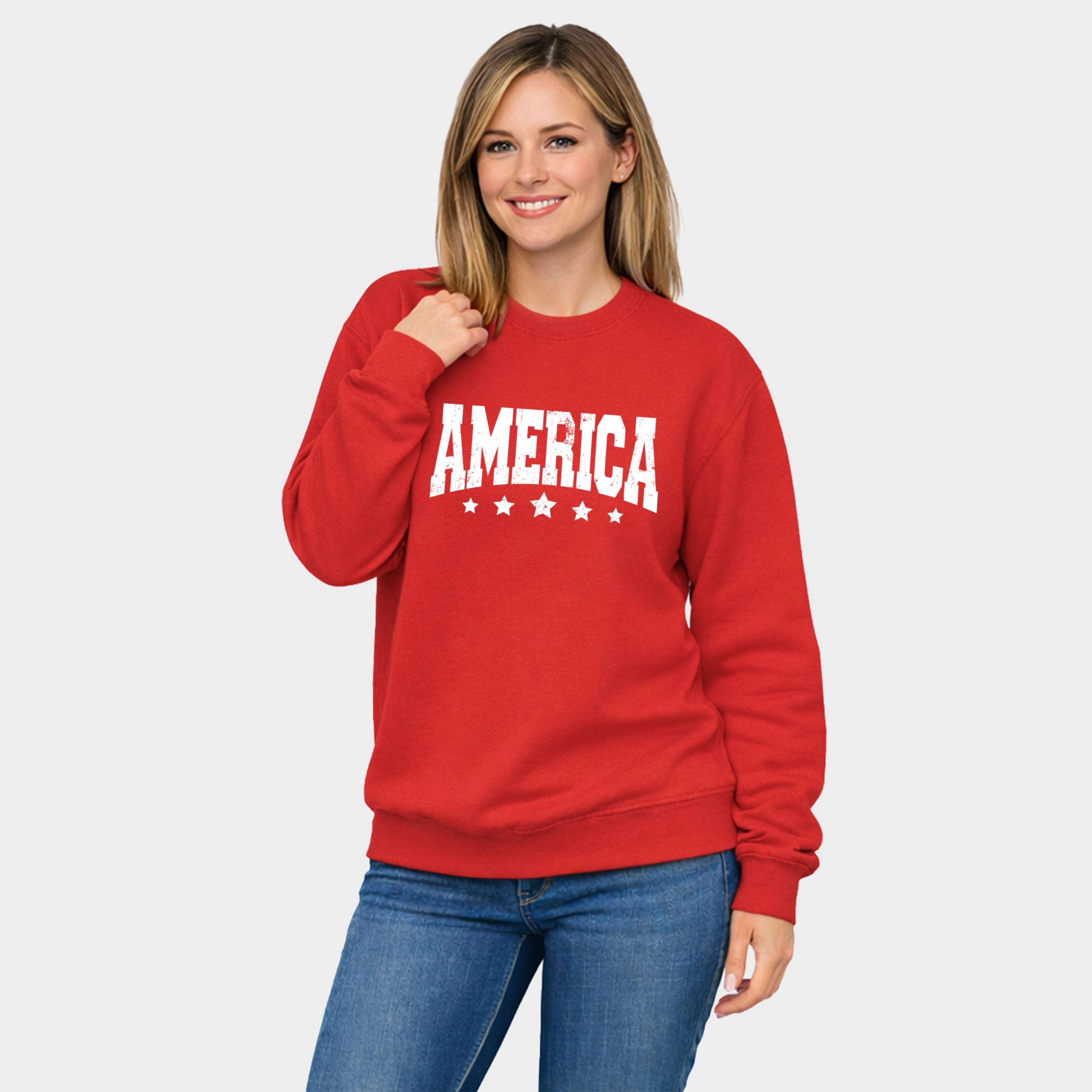 Simply Sage Market - America Varsity Star Distressed  Women's Graphic Sweatshirt
