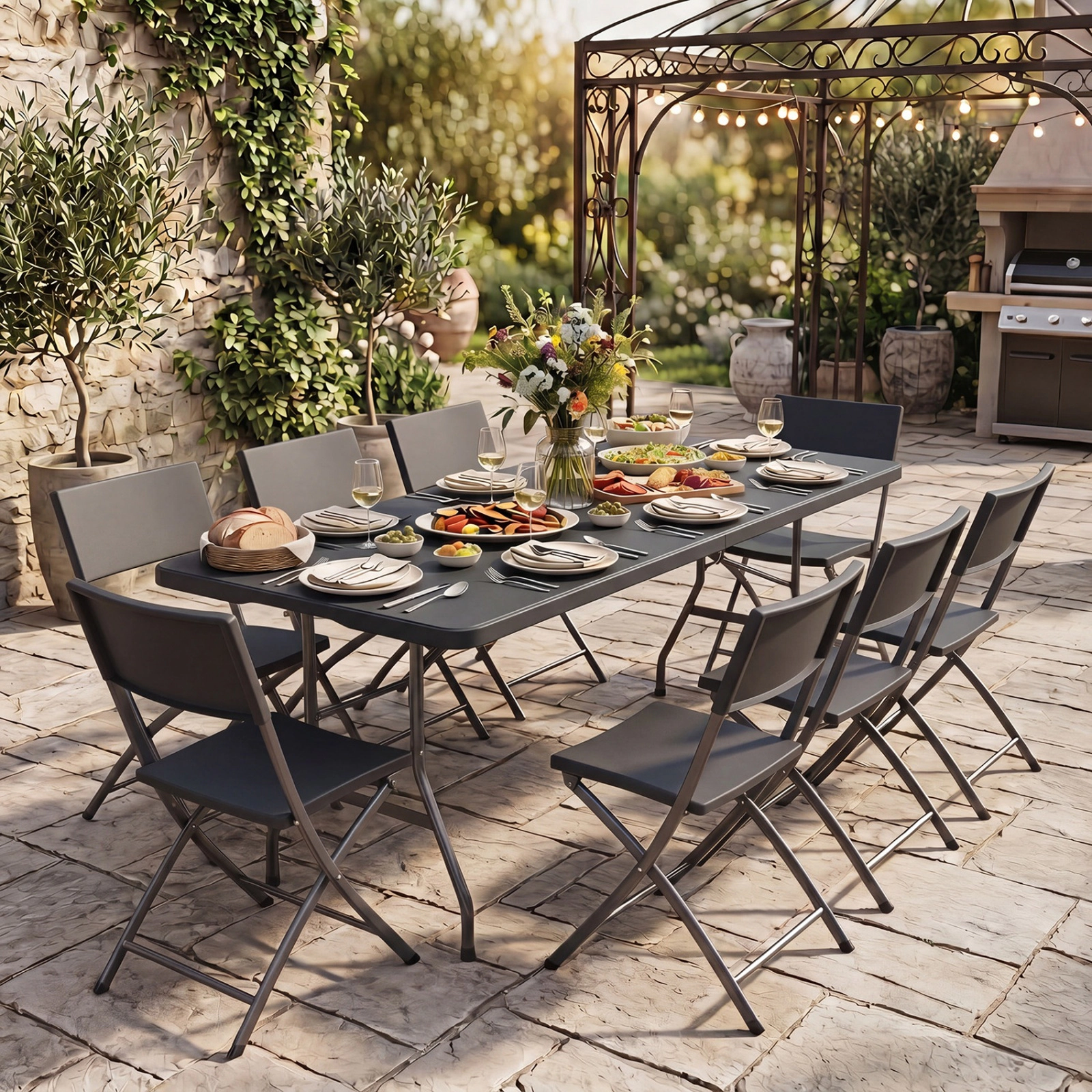 SUGIFT 6 ft Fold-in-Half Camping Table Black HDPE Portable Outdoor Table