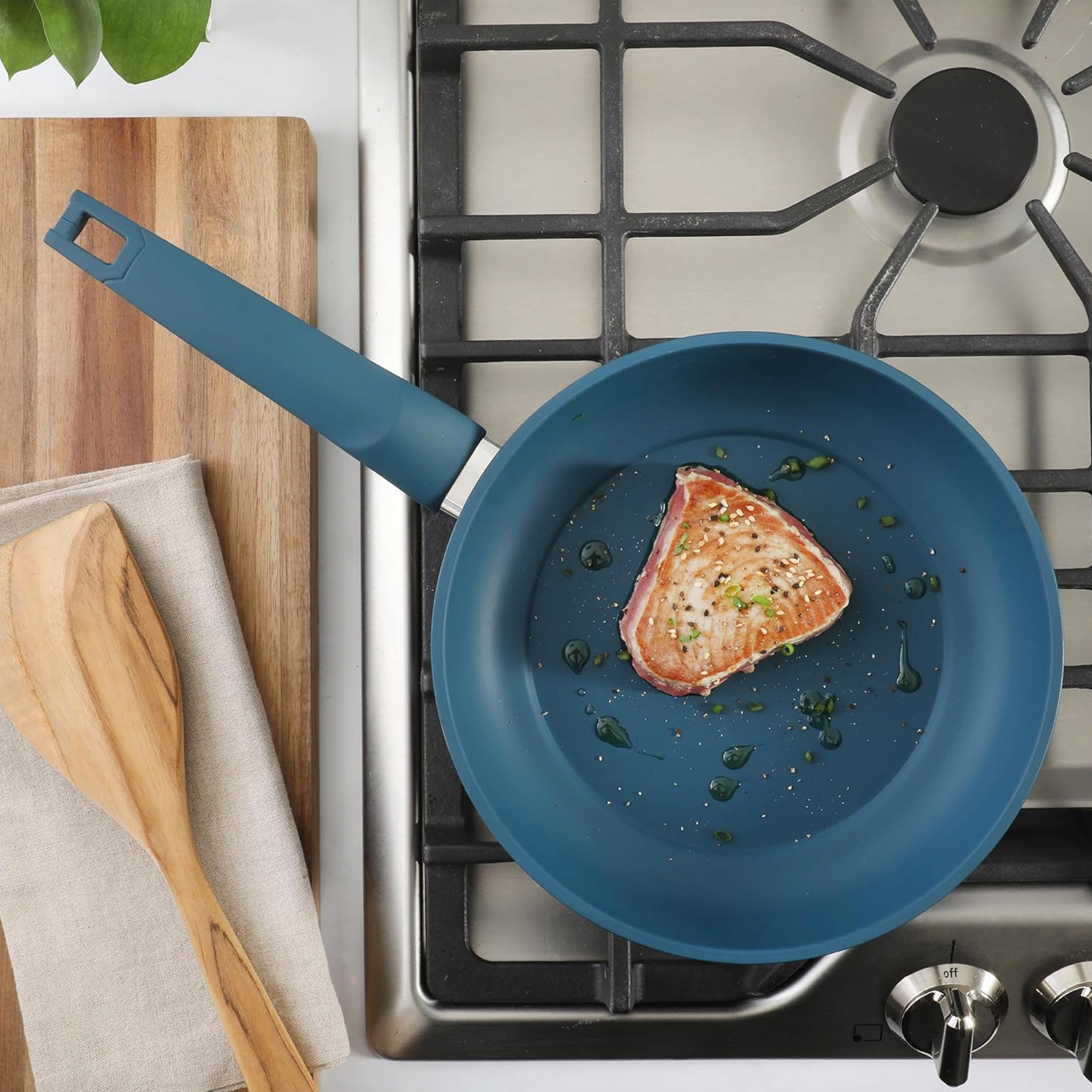 Gibson Home Helensburgh 7 Piece Nonstick Carbon Steel Cookware Set in Blue