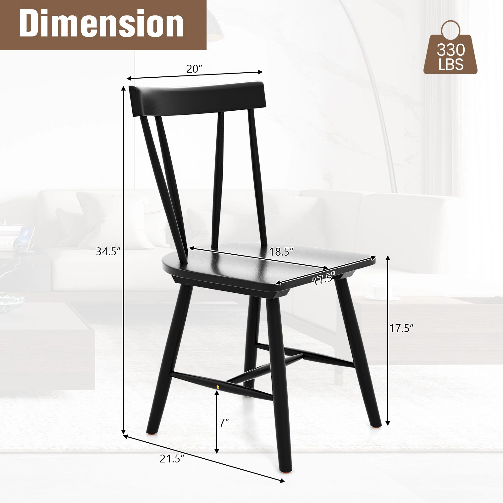 SlickBlue Windsor Dining Chairs Set of 2, Rubber Wood Frame