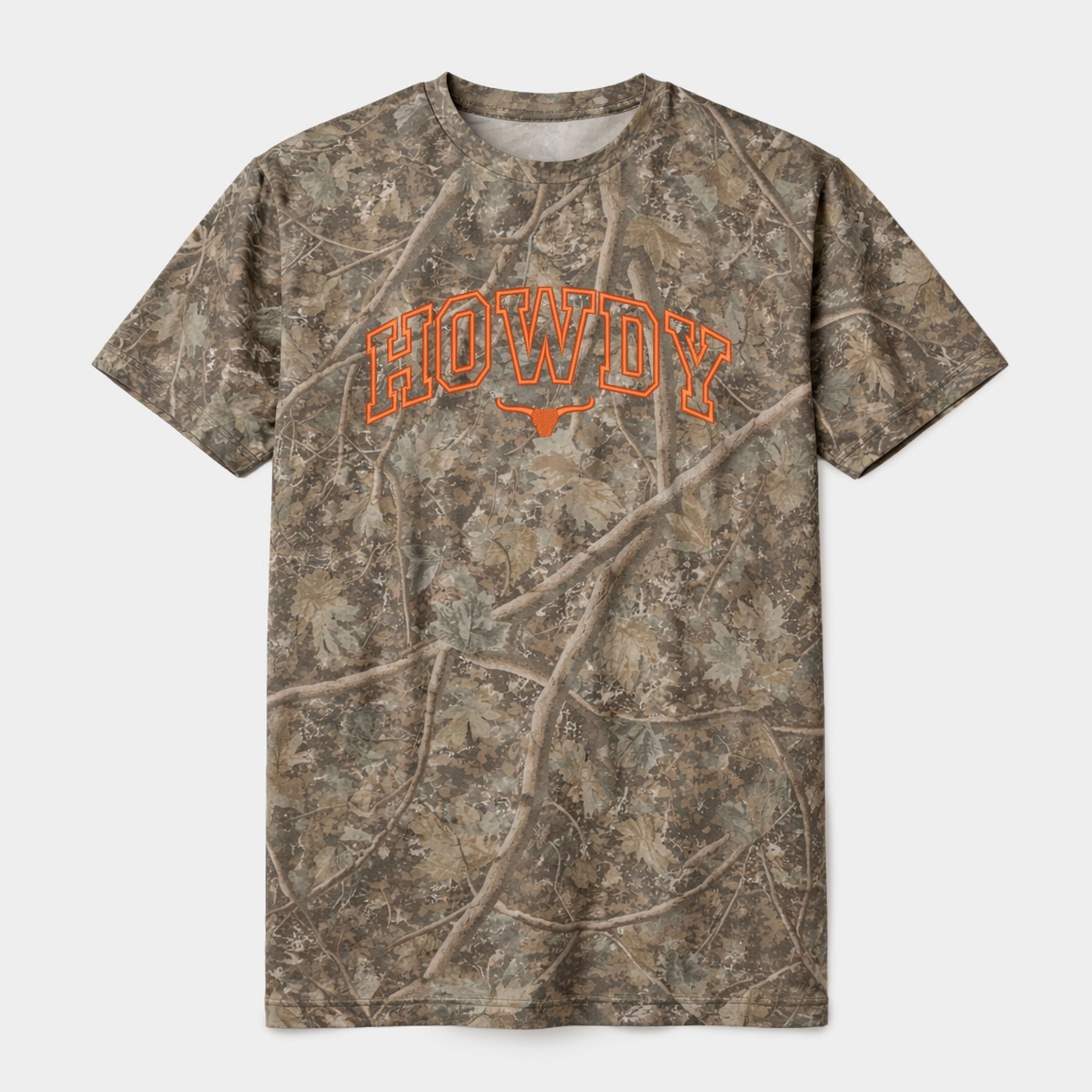 Simply Sage Market - Men's Heavyweight Camo Tee Embroidered Howdy Bull Varsity