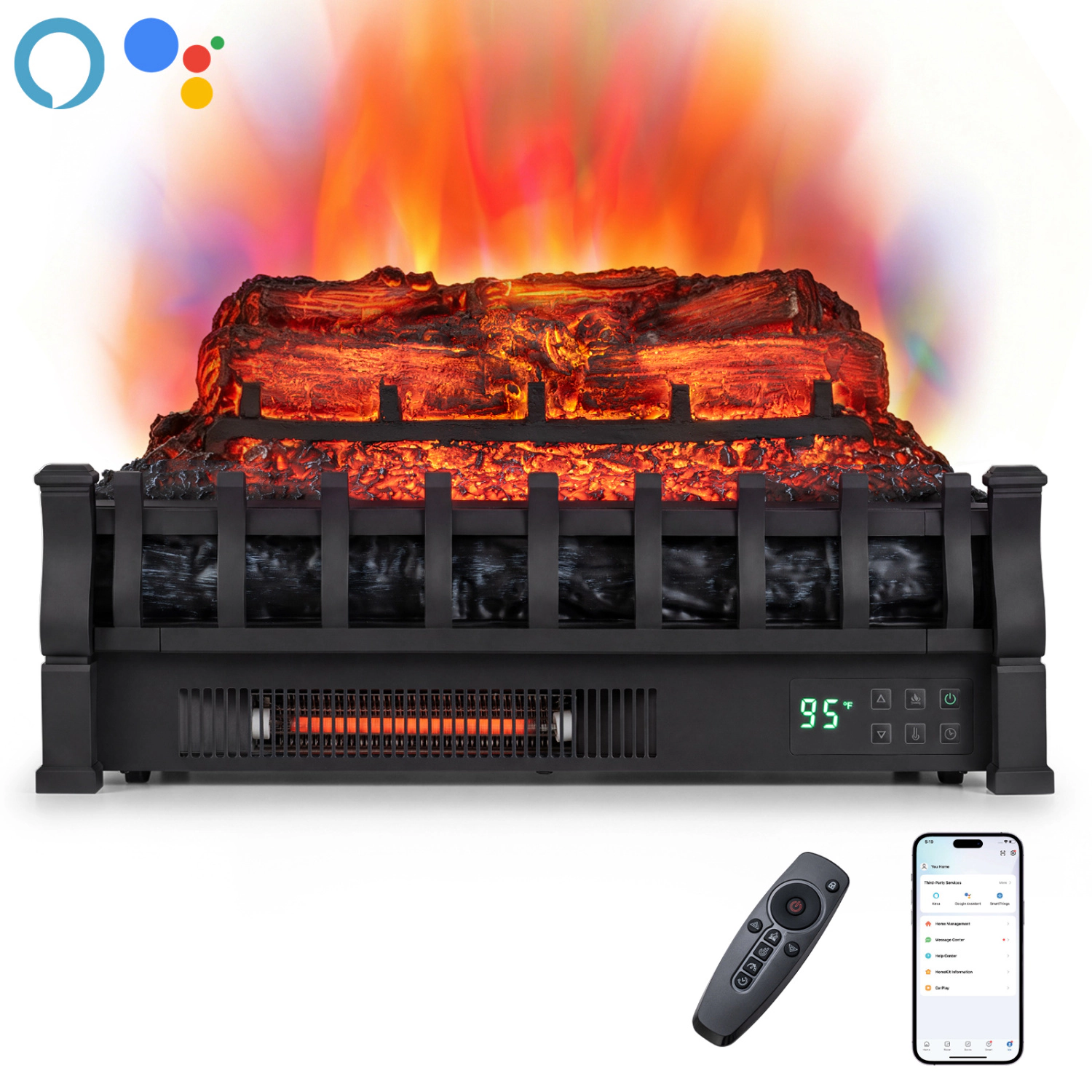 LJG 23" WiFi Fireplace Insert Pinewood Set with App and Remote