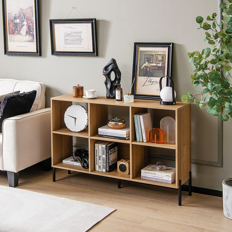 Hivvago 6-Cube Storage Bookcase 3-Tier Wooden Open Bookshelf with 5 Metal Legs