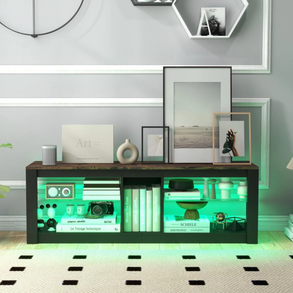 Hivvago Modern Tv Stand With Led Light And Adjustable Shelves For Tvs Up To 65 Inch-Brown