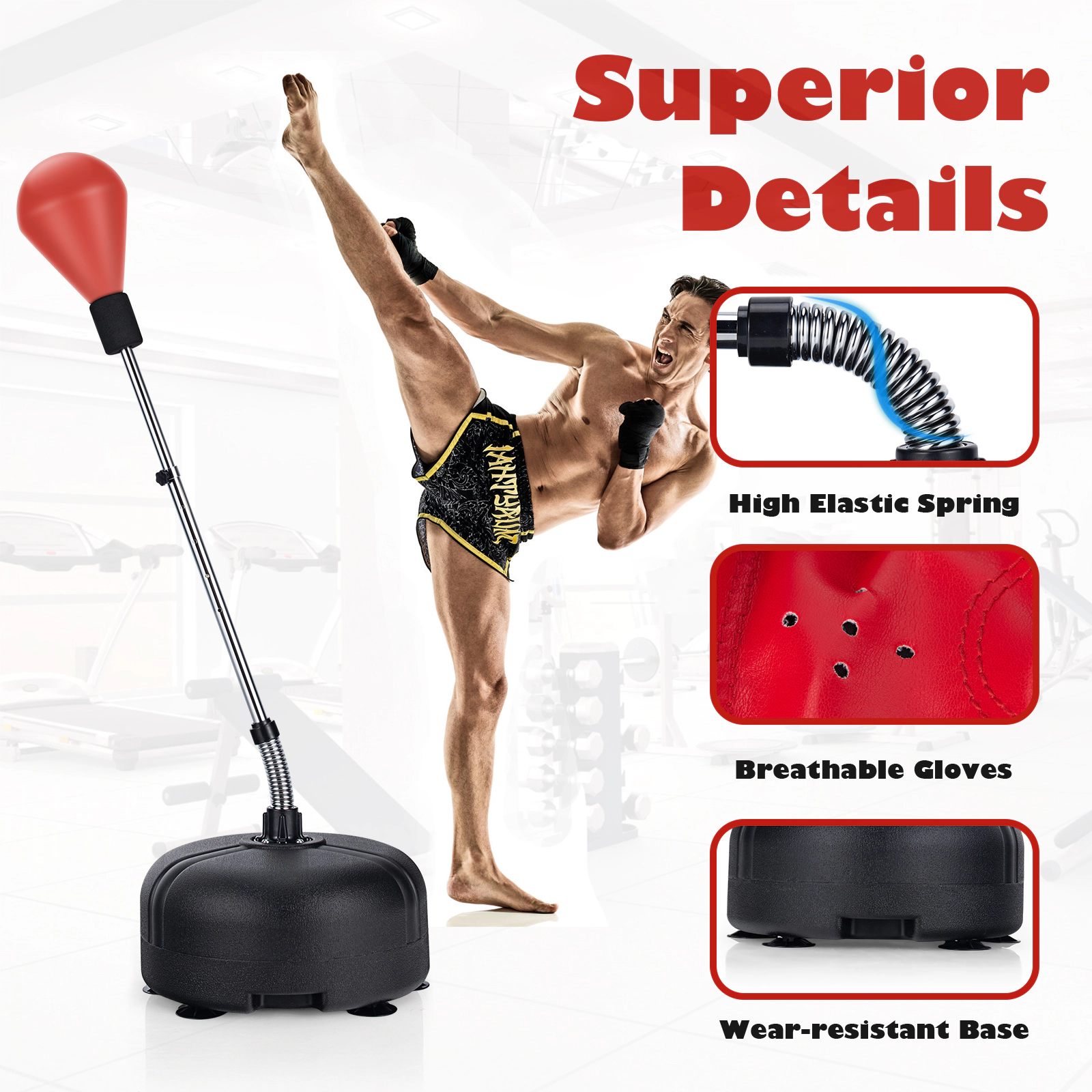 SUGIFT Adult Red 4-Level Adjustable Freestanding Punching Bag with Boxing Gloves 19-in Base Dia 55-in to 62-in H