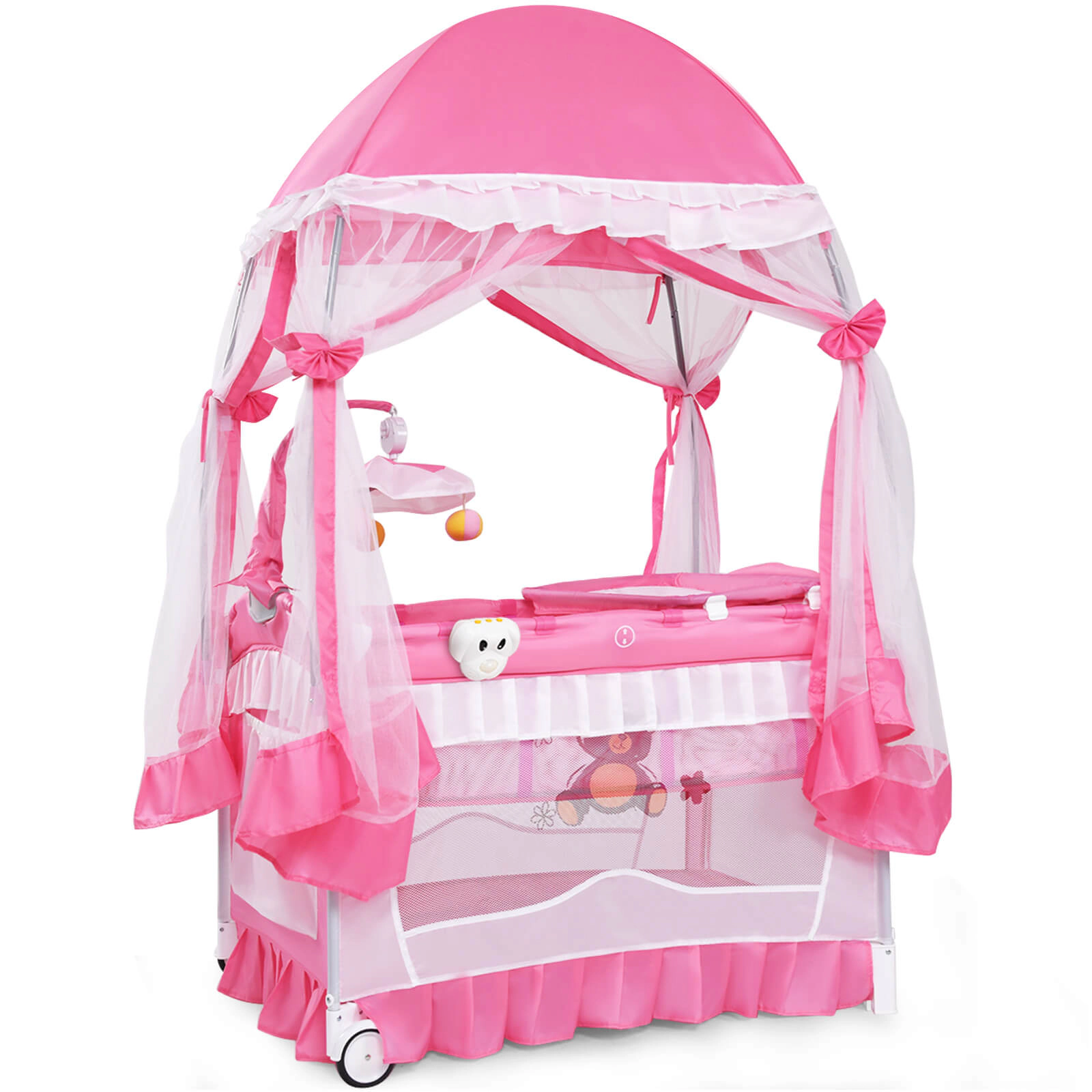 SUGIFT Portable Pack and Play Baby Playpen with Removable Bassinet Changing Table Mosquito Net and Carry Bag