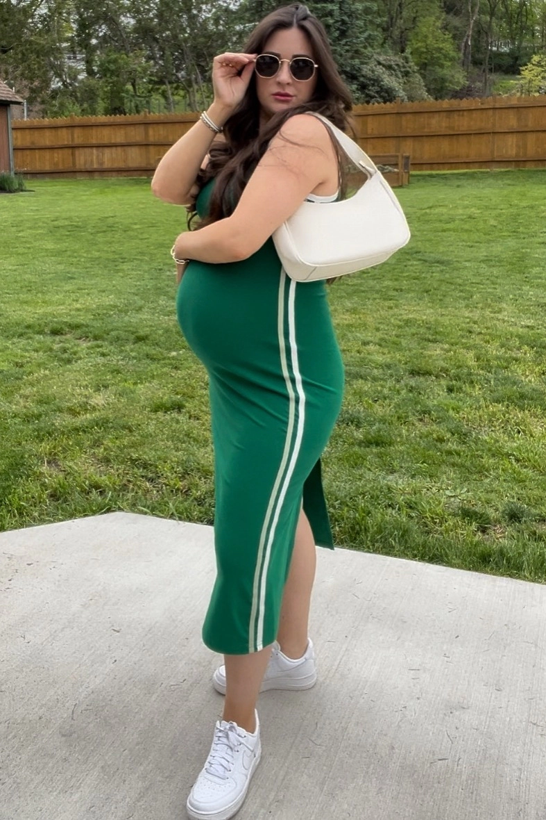 PinkBlush Womens Green Sleeveless Contrasting Stripe Maternity Maxi Dress