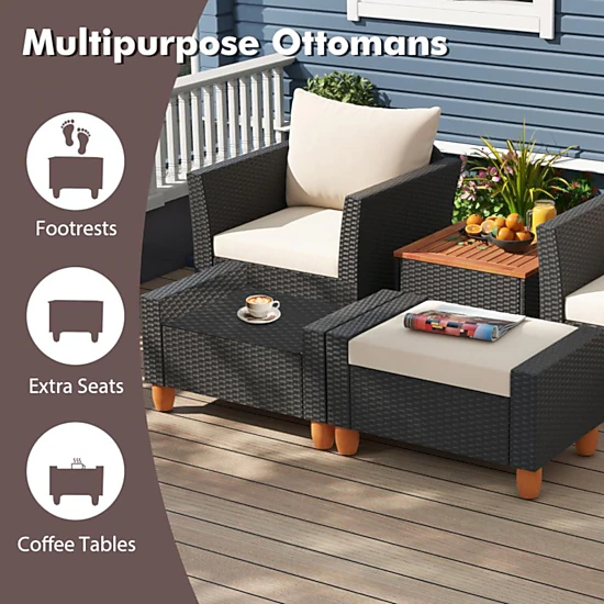 Hivvago 5 Pieces Patio Furniture Set With Loveseat And Armchairs For Porch-White