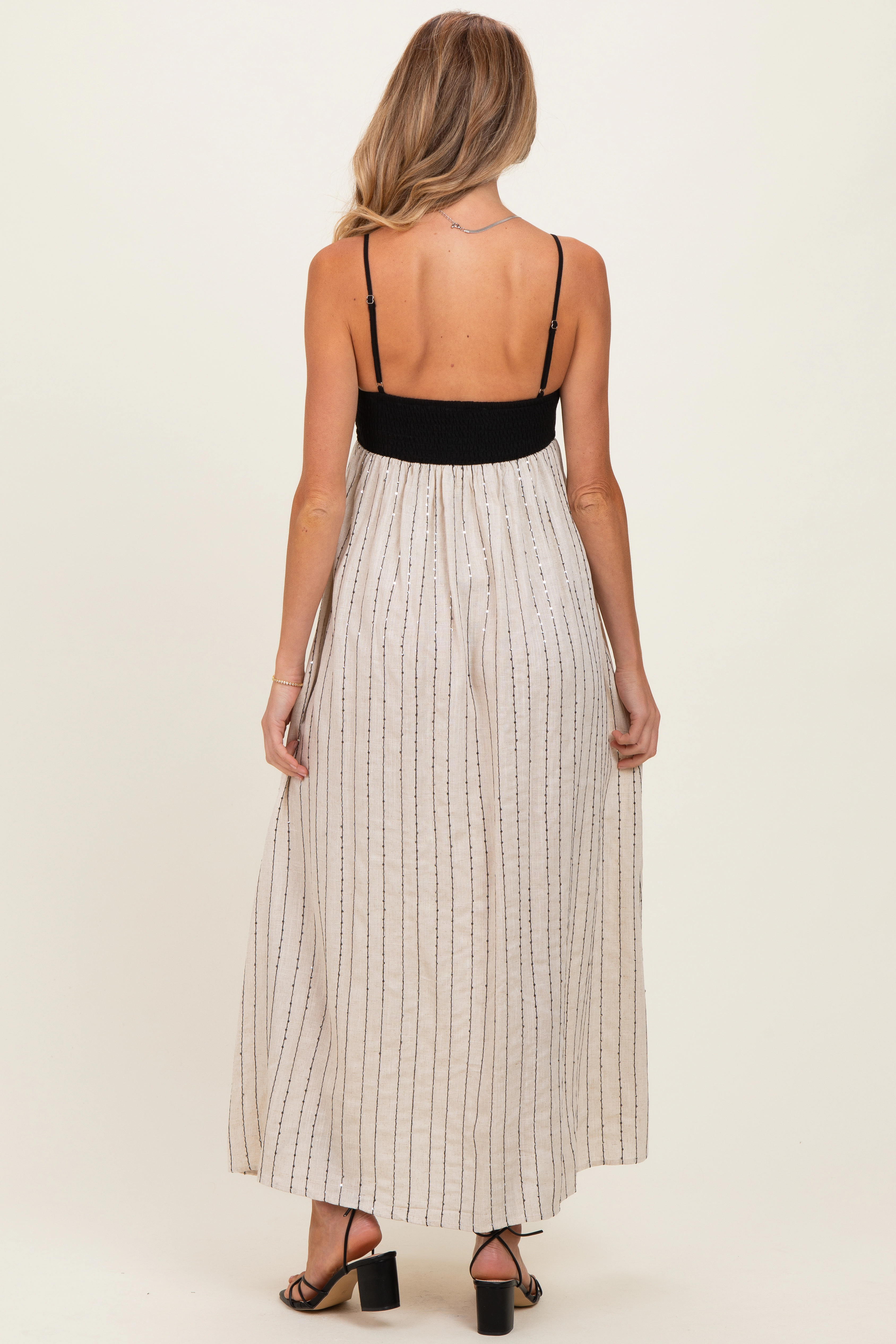 PinkBlush Womens Black White Striped and Colorblock Maternity Maxi Dress