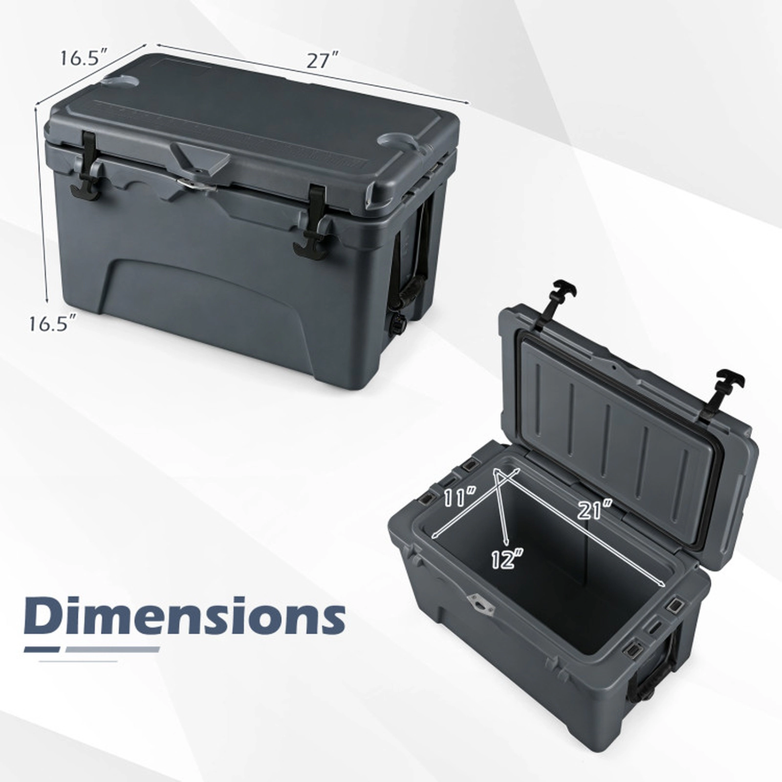 SUGIFT 45-Quart Gray Hard Side Cooler with 6-Day Ice Retention 27-in W 16.5-in D 16.5-in H 440-lb Lid Capacity