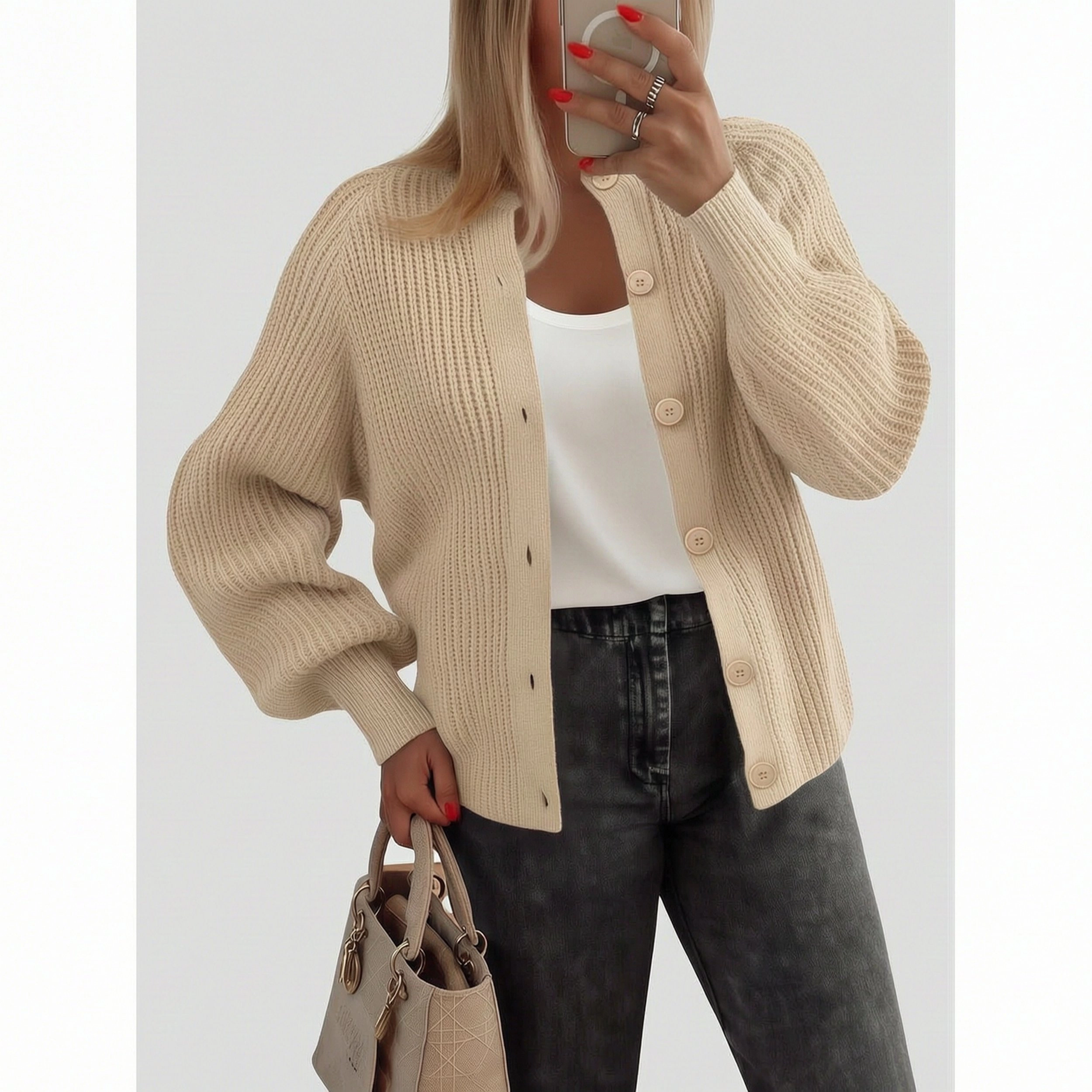 Zeagoo Women's Long Sleeve Chunky Knit Crew Neck Button Down Cardigan