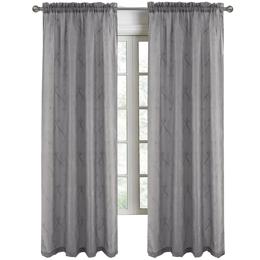 RT Designers Collection Pearl Emb Metallic Doily Rod Pocket Room Darkening Window Curtain Panel 54" x 84" Charcoal