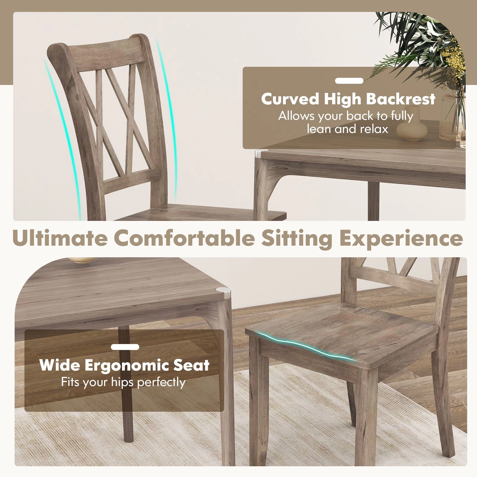 SlickBlue Farmhouse Dining Chairs, Cross Back, Rubber Wood, Set of 2