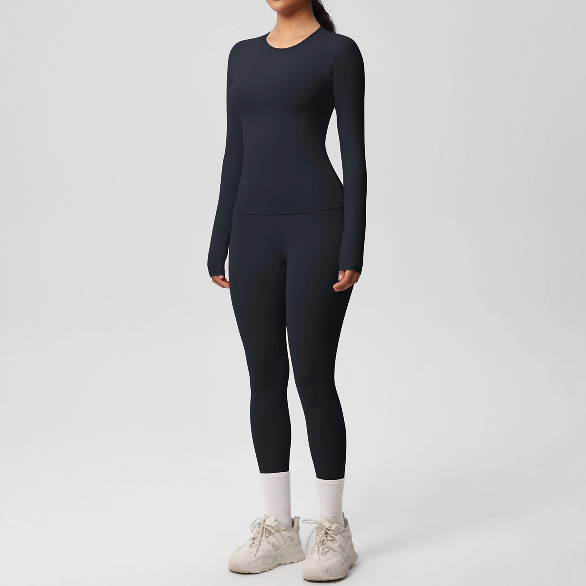 Anna-Kaci Women's Long Sleeve Crew Neck Top and High Waist Leggings Set with Slim Fit Design