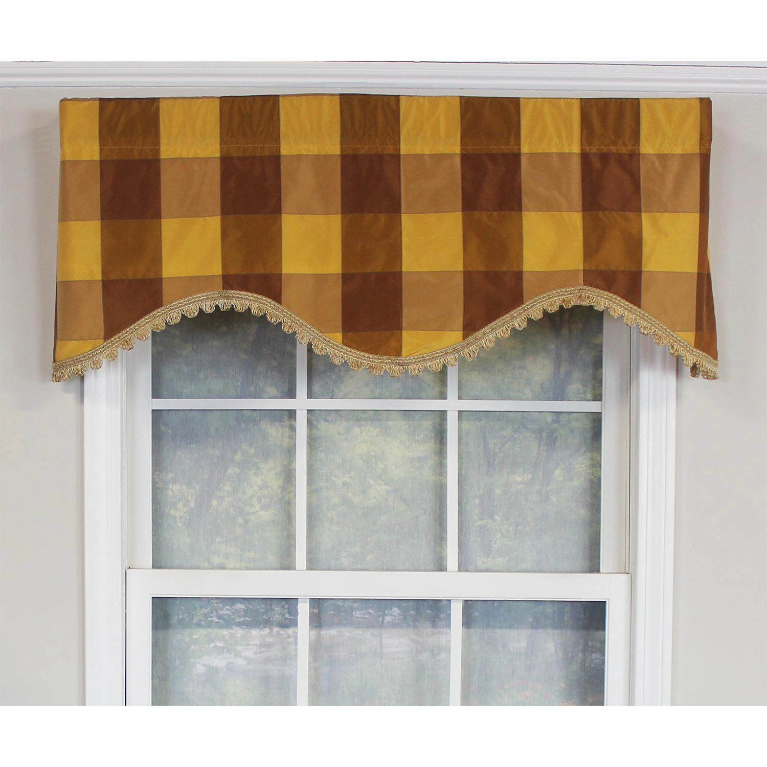RLF Home Pascal Trimmed Cornice 100% Cotton with Fully Lined 3" Rod Pocket Valnance for Windows 50" x 17" Bronze