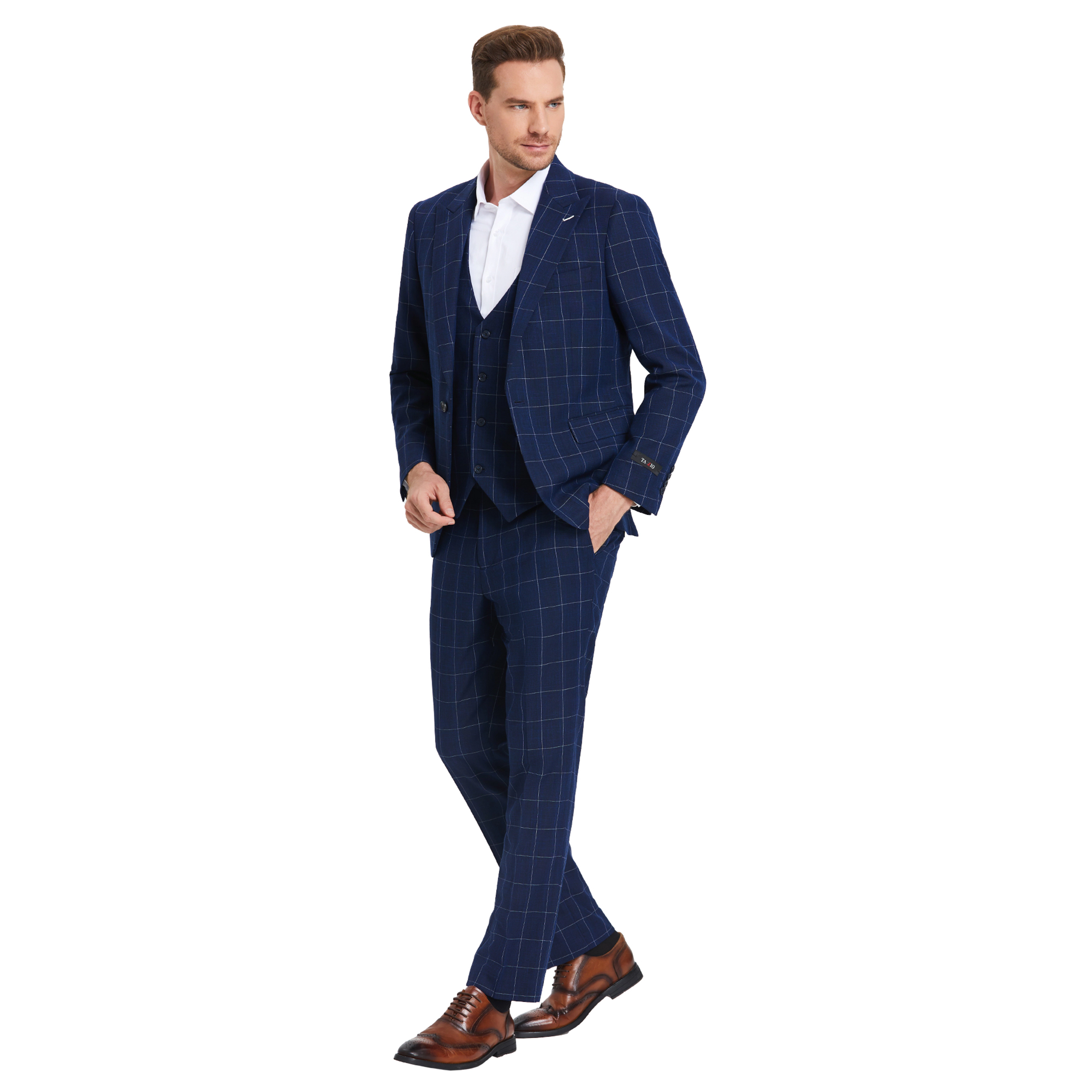 Tazzio Mens Skinny Fit Floral Jacquard 3pc Suit Set, Matching Bowtie Included