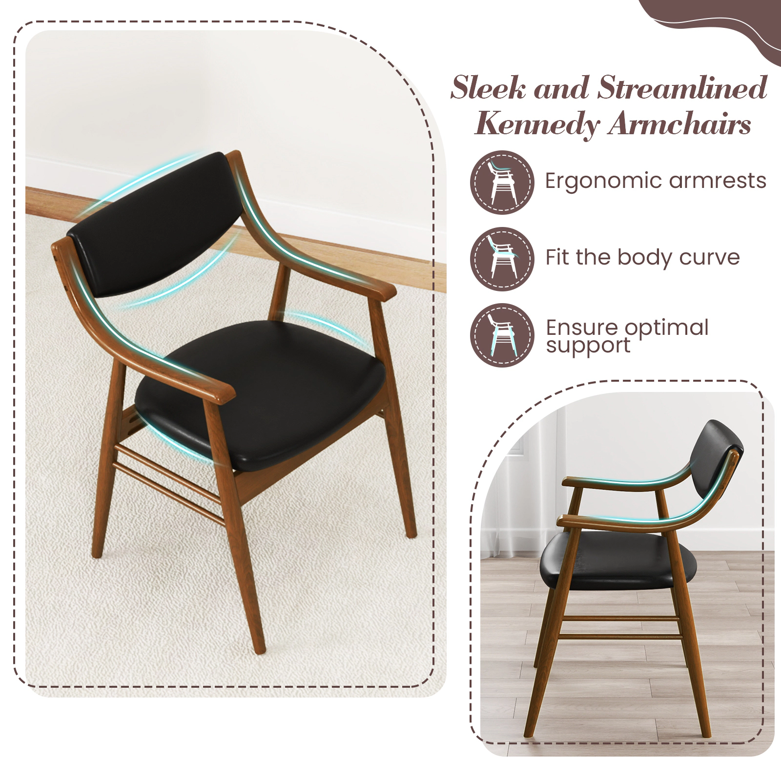 LJG Wooden Dining Chair Set of 2 with Padded Seat and Back