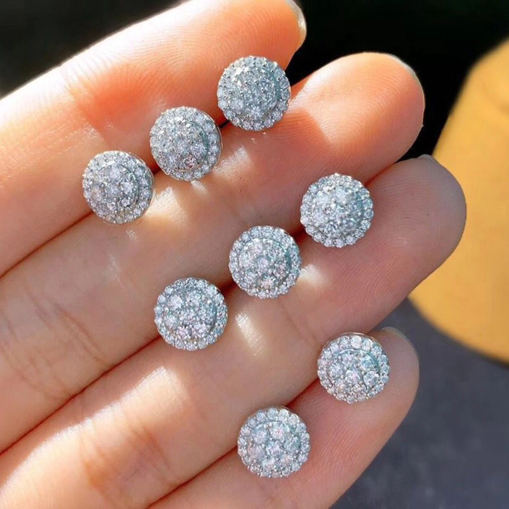 Wardrobe Whimsy Round Halo Cubic Zirconia Stud Earrings for Women