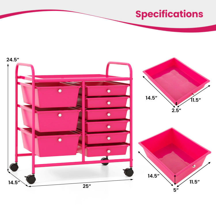 Hivvago 9-Drawer Rolling Supply Organizer with Metal Frame