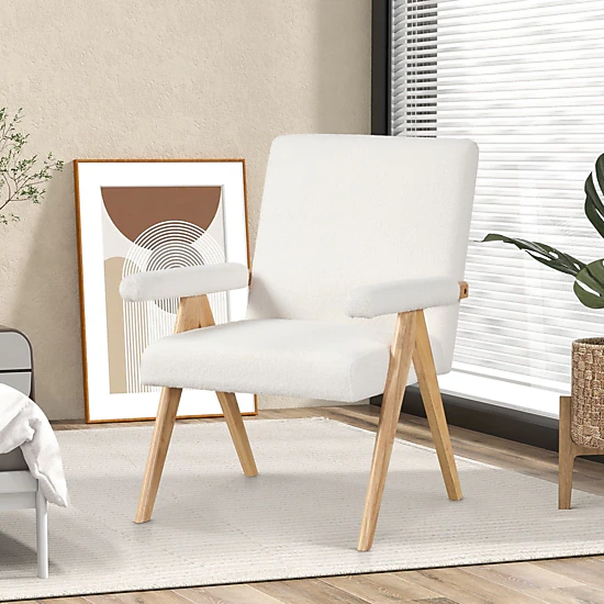 SlickBlue Upholstered Accent Chair with Sherpa Fabric & Wood Frame ...