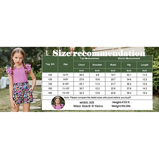 Arshiner Girls Piece Outfits Summer Hawaiian Clothes Ruffle Sleeve T Shirts High Waist Paper