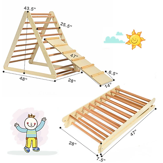 SUGIFT Kids 48-in Foldable Wooden Climber with Ladder and Climbing Ramp 7.5-in Folded 132-lb Frame Capacity Natural