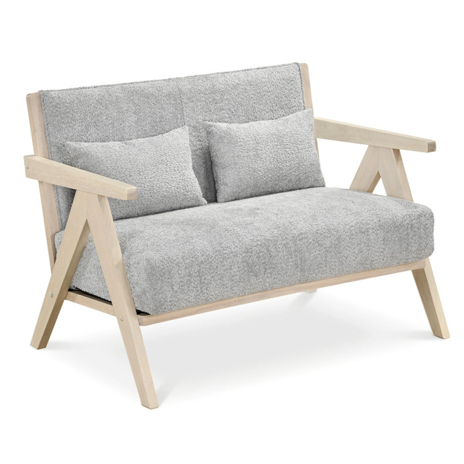SUGIFT Gray Pocket Springs Rubber Wood Frame and 2 Pillows Loveseat Sofa for Small Spaces